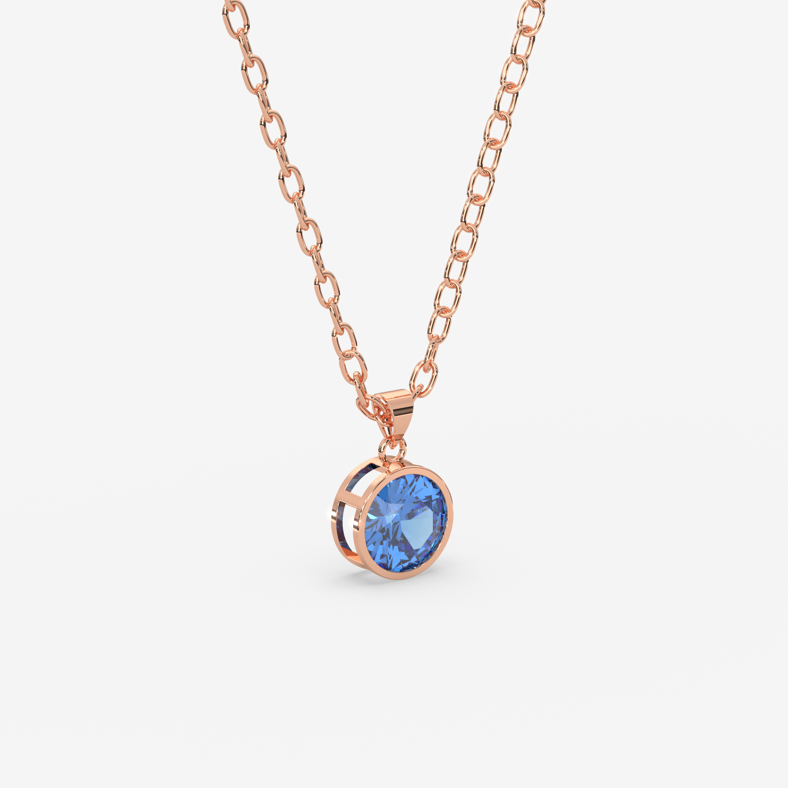 18K Gold Blue Topaz Solitaire Bezel Pendant Necklace