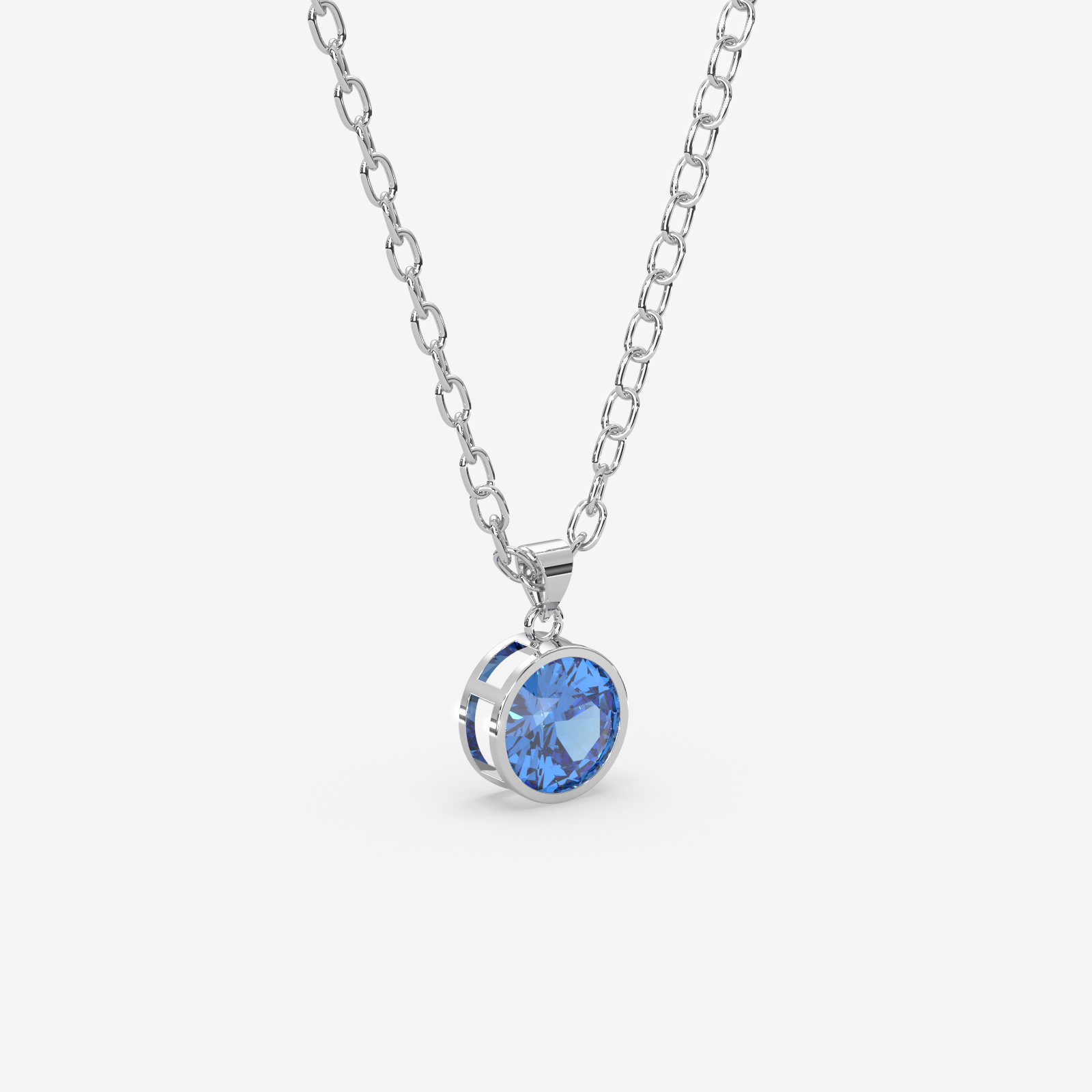 18K Gold Blue Topaz Solitaire Bezel Pendant Necklace