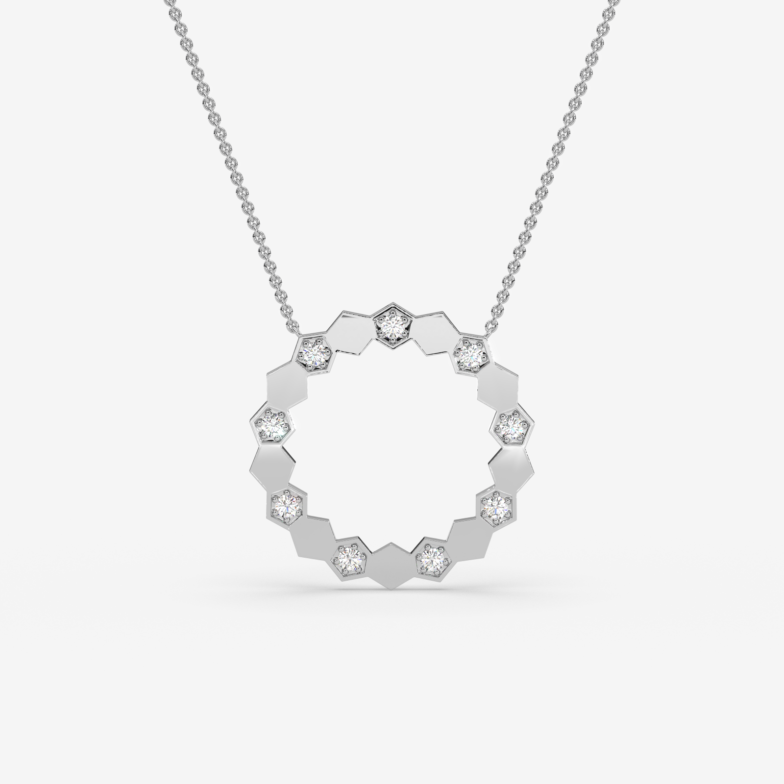 18K Gold Hexagon Circle Pendant Necklace | Diamond Geometric Jewelry