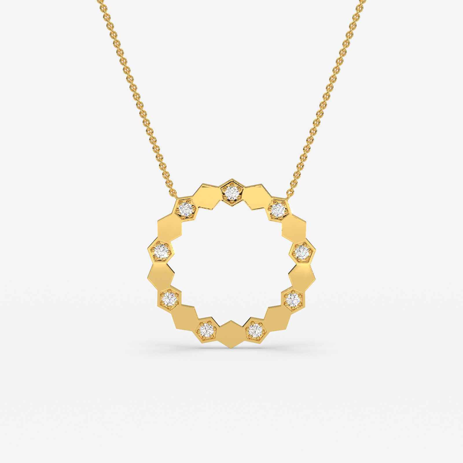 18K Gold Hexagon Circle Pendant Necklace | Diamond Geometric Jewelry