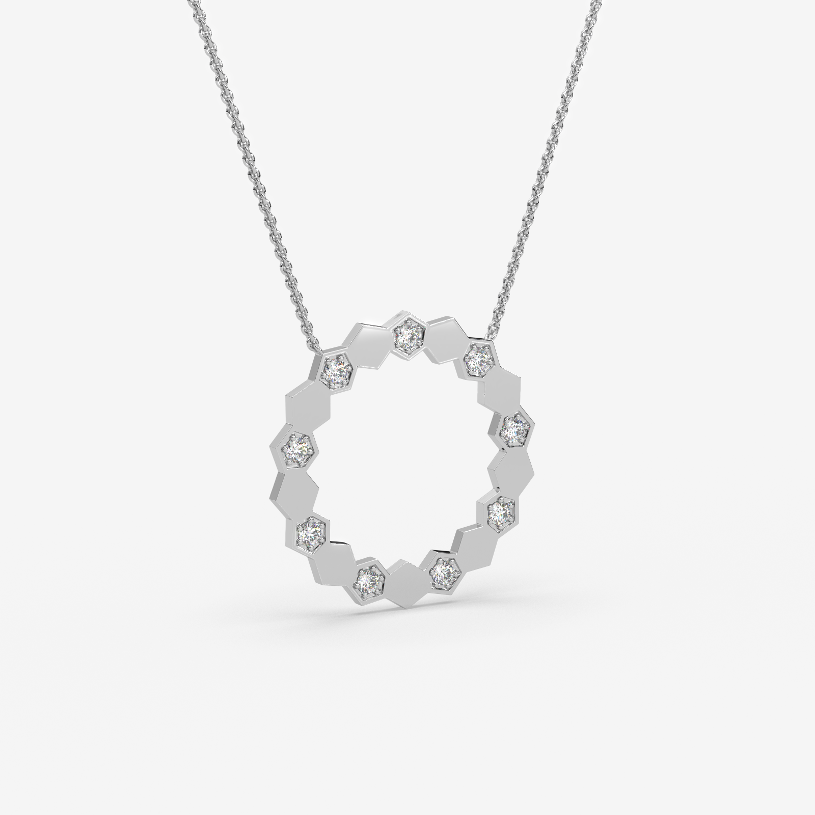 18K Gold Hexagon Circle Pendant Necklace | Diamond Geometric Jewelry