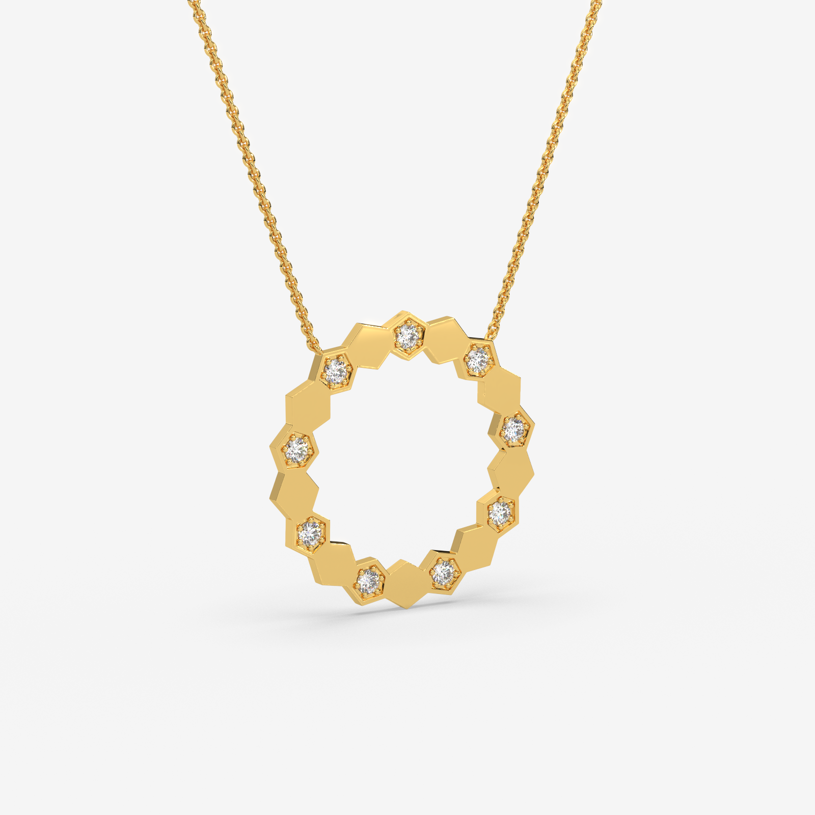 18K Gold Hexagon Circle Pendant Necklace | Diamond Geometric Jewelry
