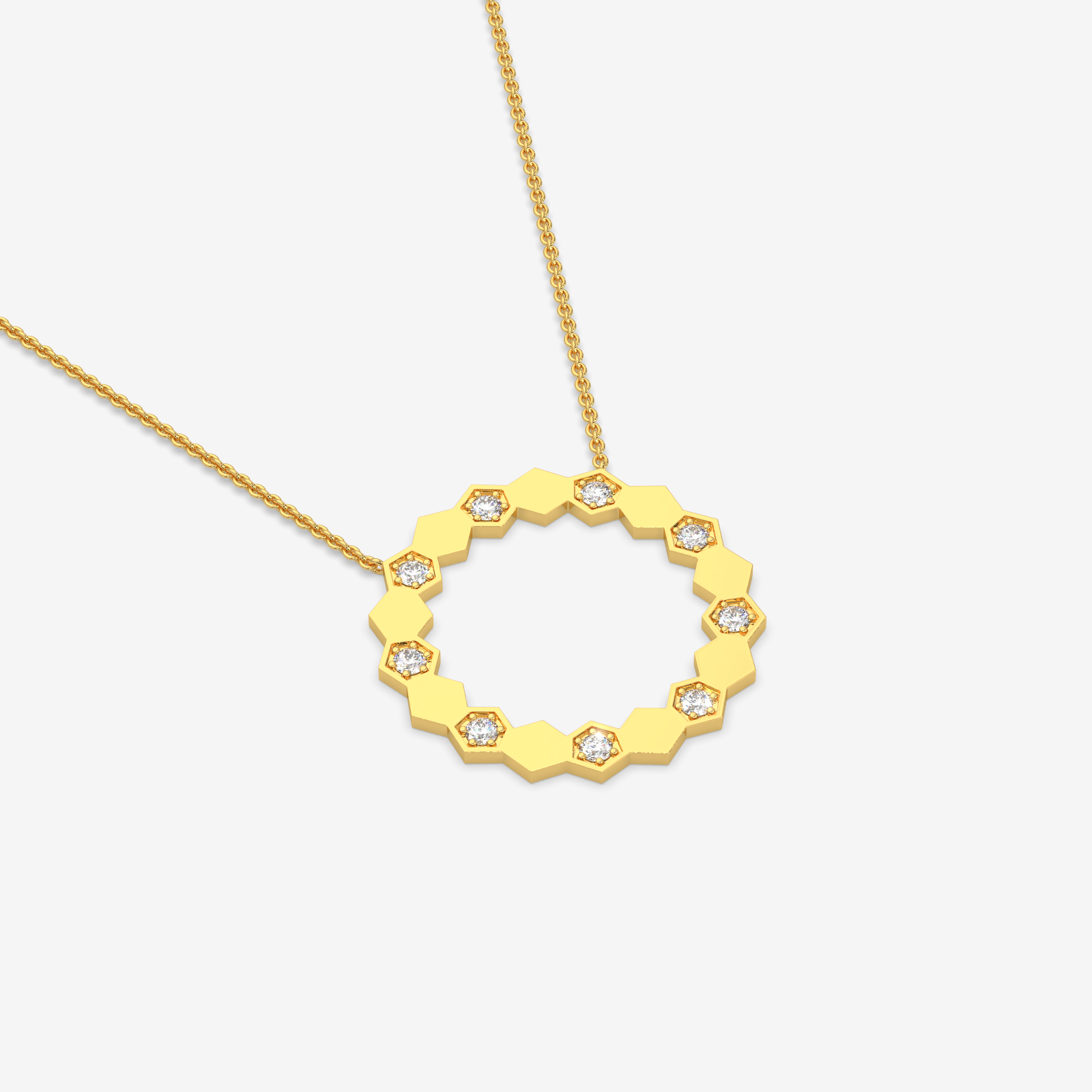 18K Gold Hexagon Circle Pendant Necklace | Diamond Geometric Jewelry