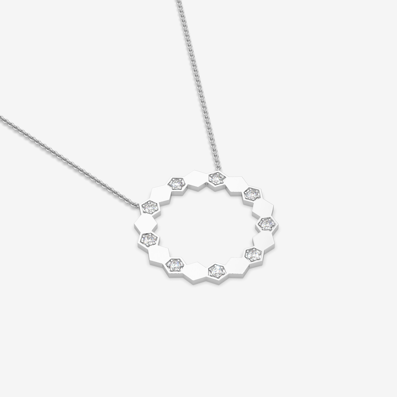 18K Gold Hexagon Circle Pendant Necklace | Diamond Geometric Jewelry