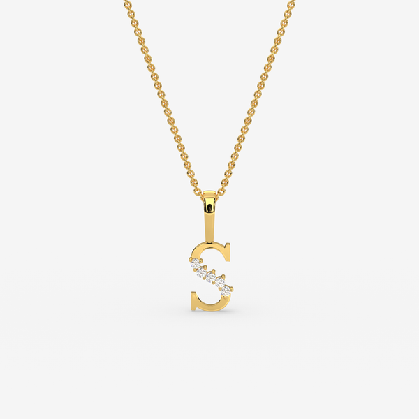 18k Gold Diamond "S" Initial Pendant Necklace | Personalized Alphabet Jewelry