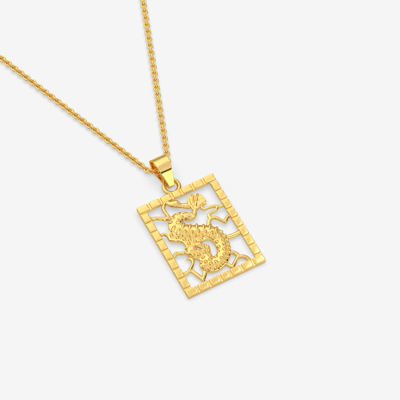 18K Gold Dragon Plaque Pendant Necklace | Chinese Style Auspicious Jewelry