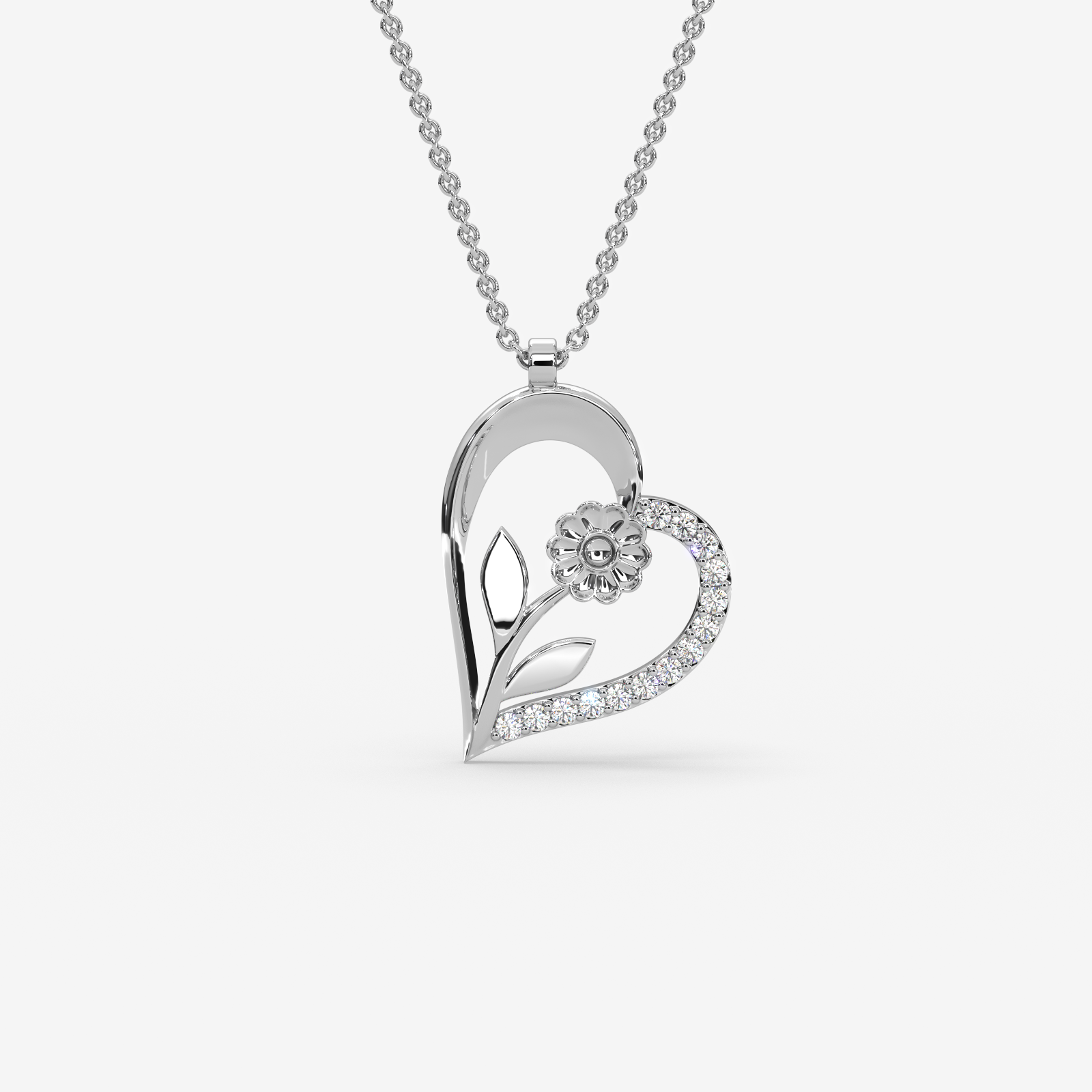 18K Gold Diamond Floral Heart Pendant | Elegant Daily Wear