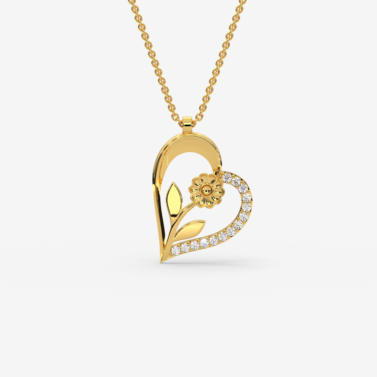 18K Gold Diamond Floral Heart Pendant | Elegant Daily Wear