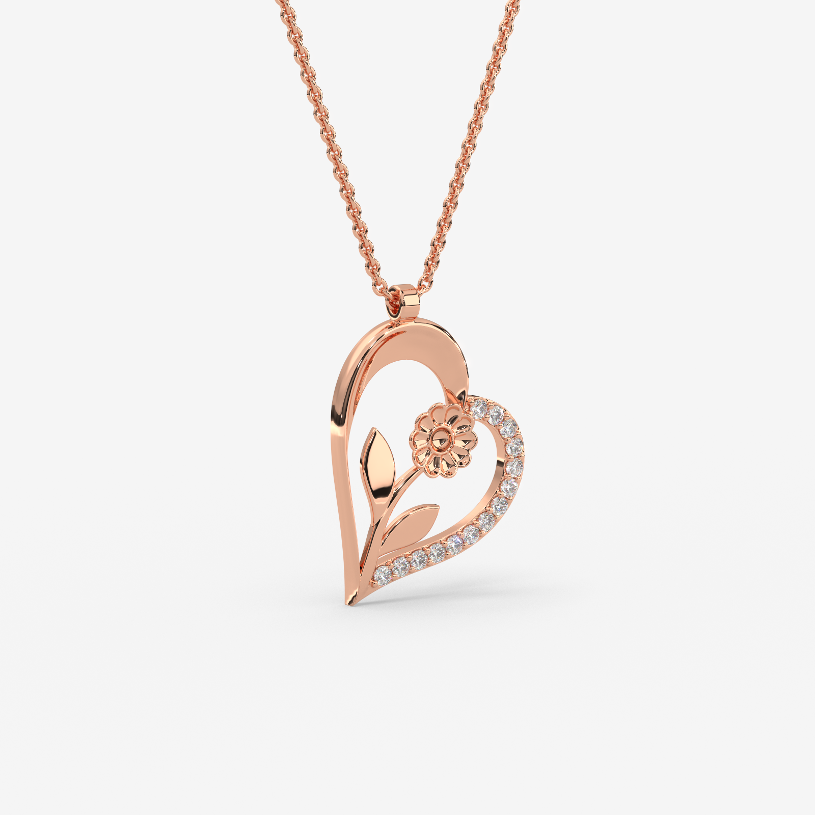 18K Gold Diamond Floral Heart Pendant | Elegant Daily Wear