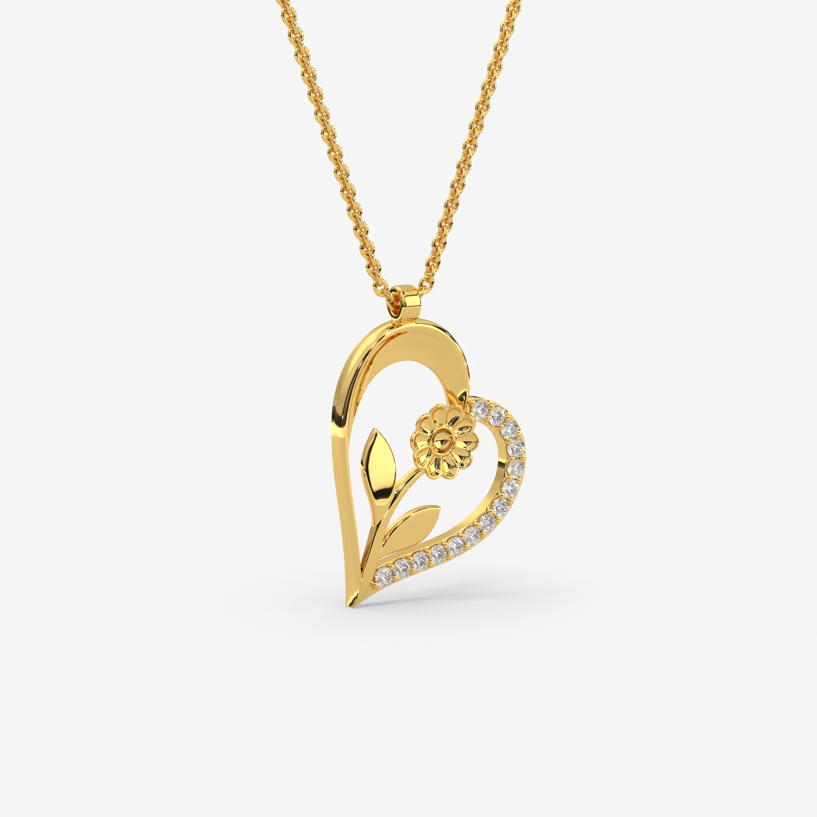 18K Gold Diamond Floral Heart Pendant | Elegant Daily Wear