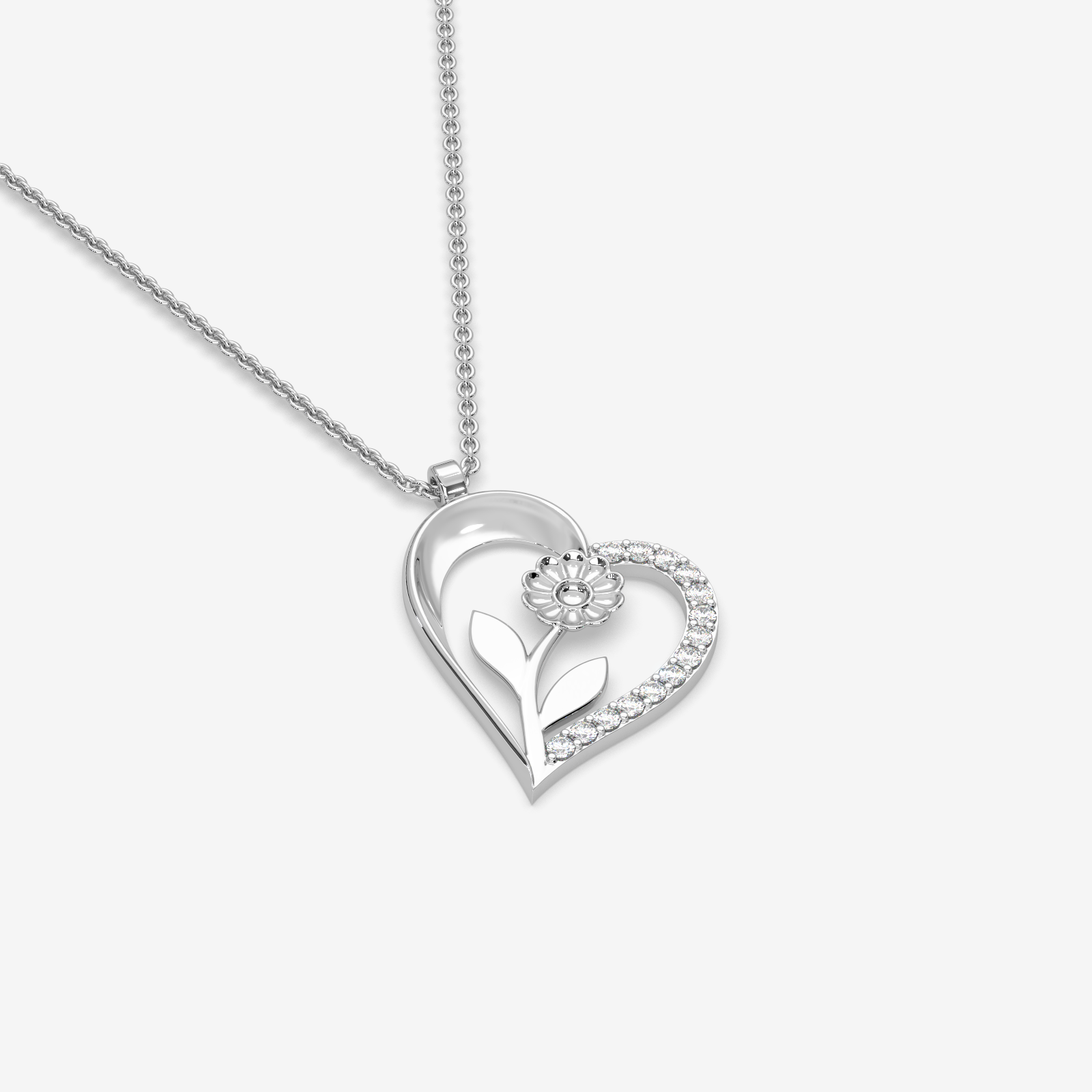 18K Gold Diamond Floral Heart Pendant | Elegant Daily Wear