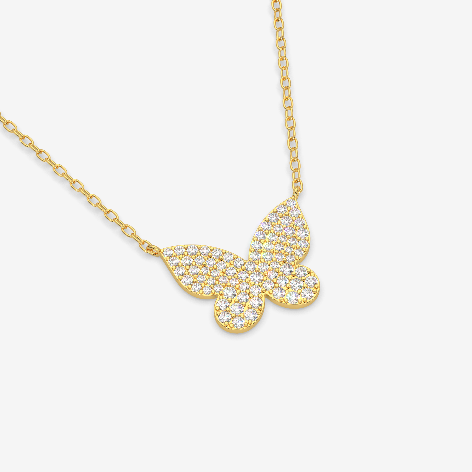 18K Gold Pave Diamond Butterfly Necklace
