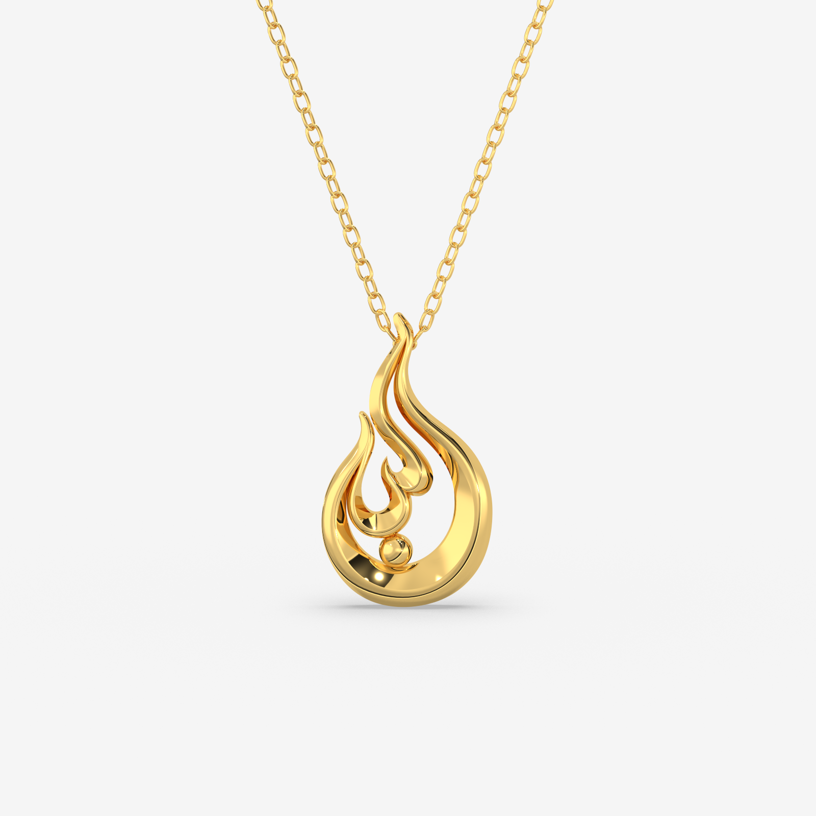 18K Gold Fire Flame Pendant Necklace - Elegant Fire Element Jewelry