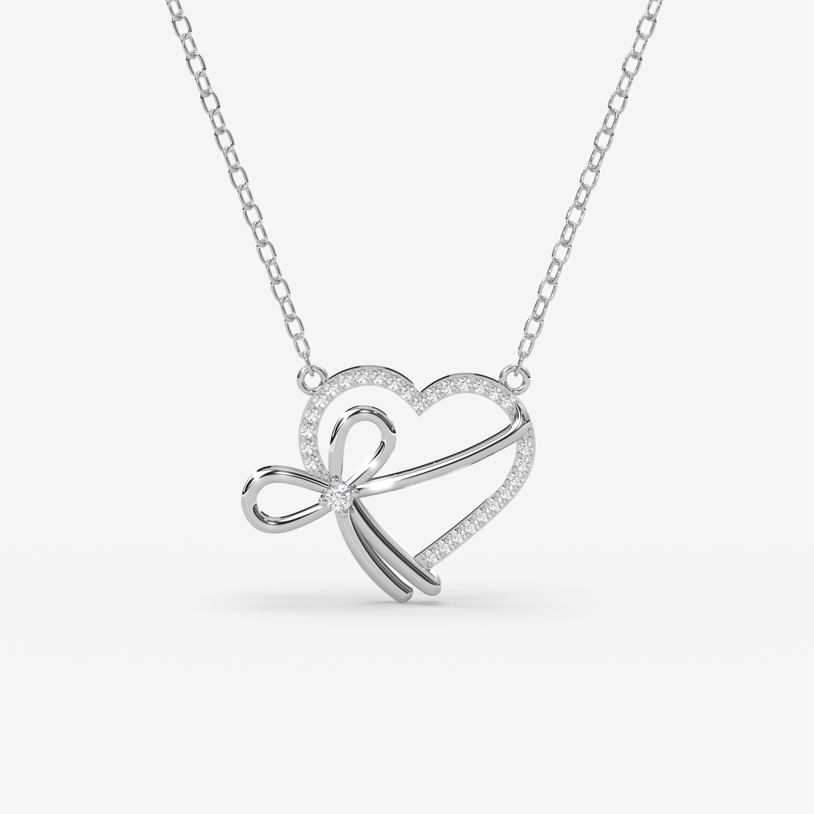 18K Gold Diamond Heart & Bow Pendant Necklace - Elegant Love Gift for Her