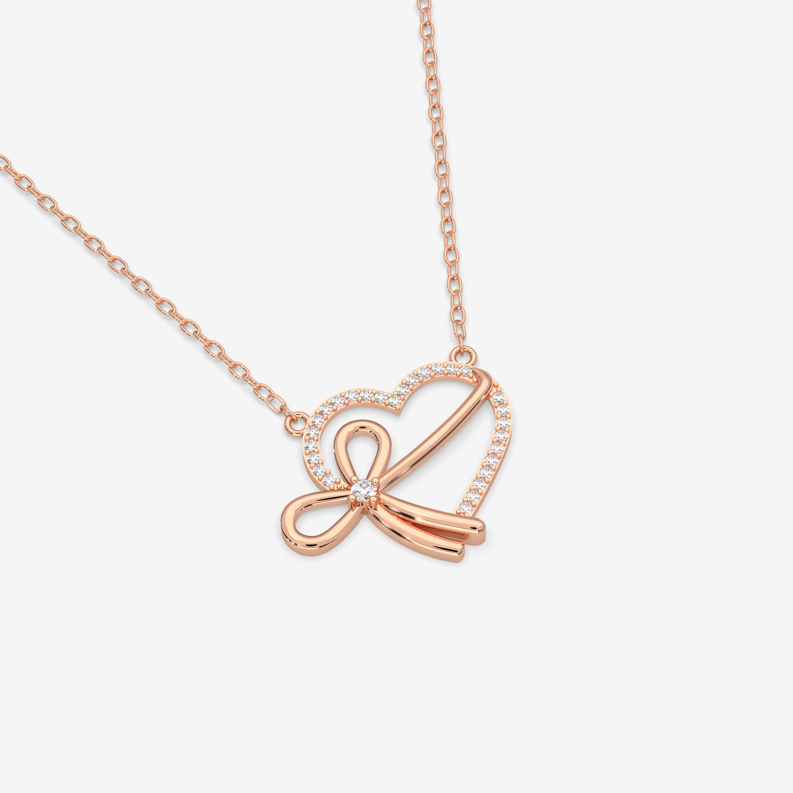 18K Gold Diamond Heart & Bow Pendant Necklace - Elegant Love Gift for Her