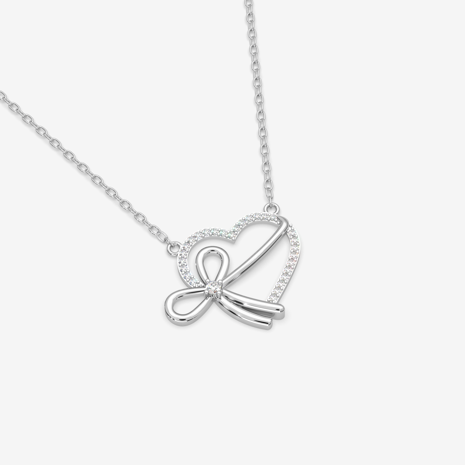 18K Gold Diamond Heart & Bow Pendant Necklace - Elegant Love Gift for Her