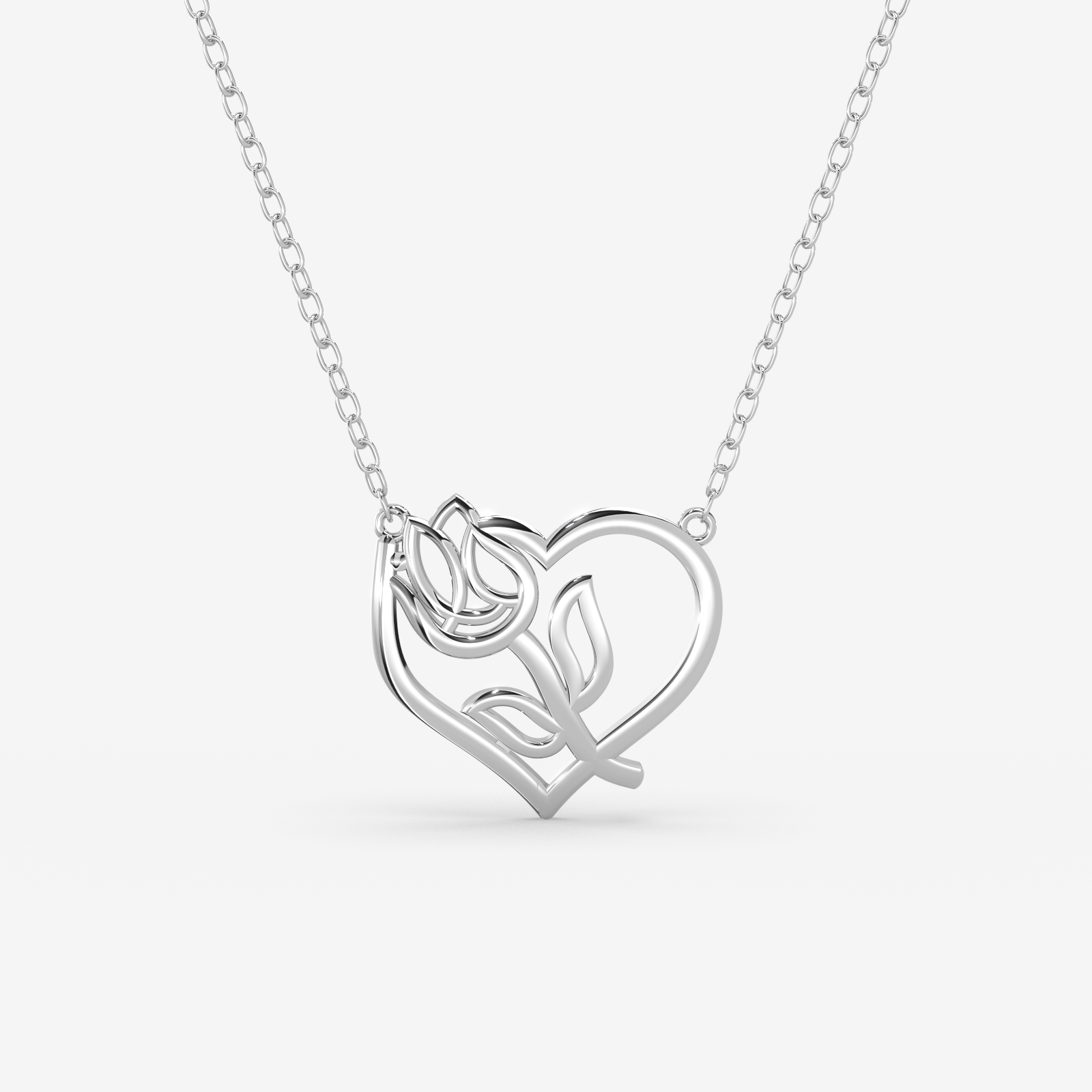 18K Gold Heart & Tulip Necklace - Elegant Floral Love Pendant