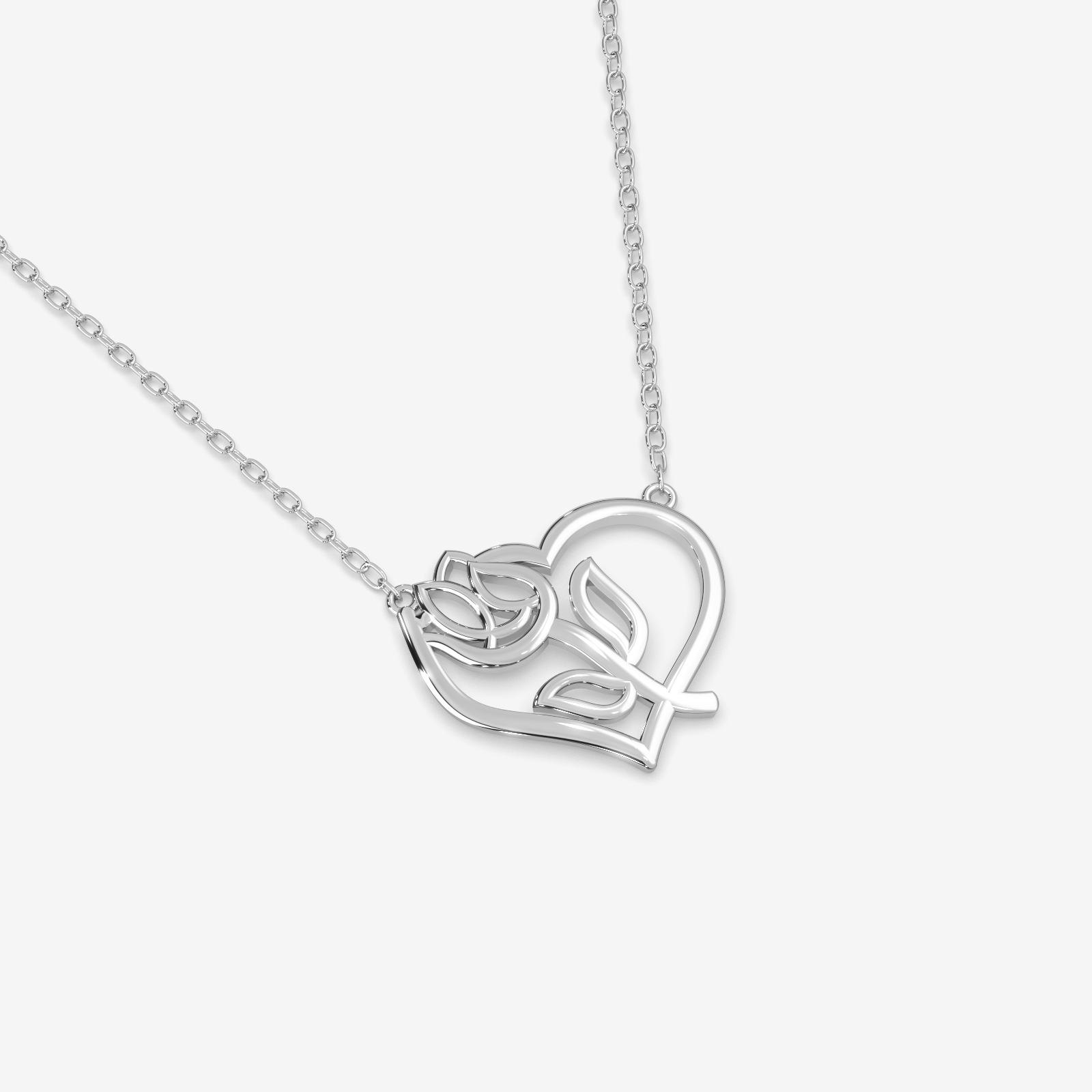 18K Gold Heart & Tulip Necklace - Elegant Floral Love Pendant