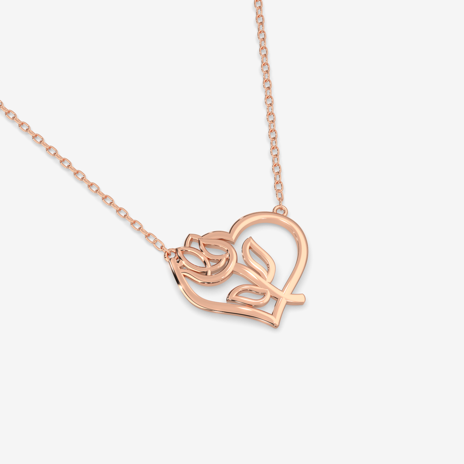 18K Gold Heart & Tulip Necklace - Elegant Floral Love Pendant