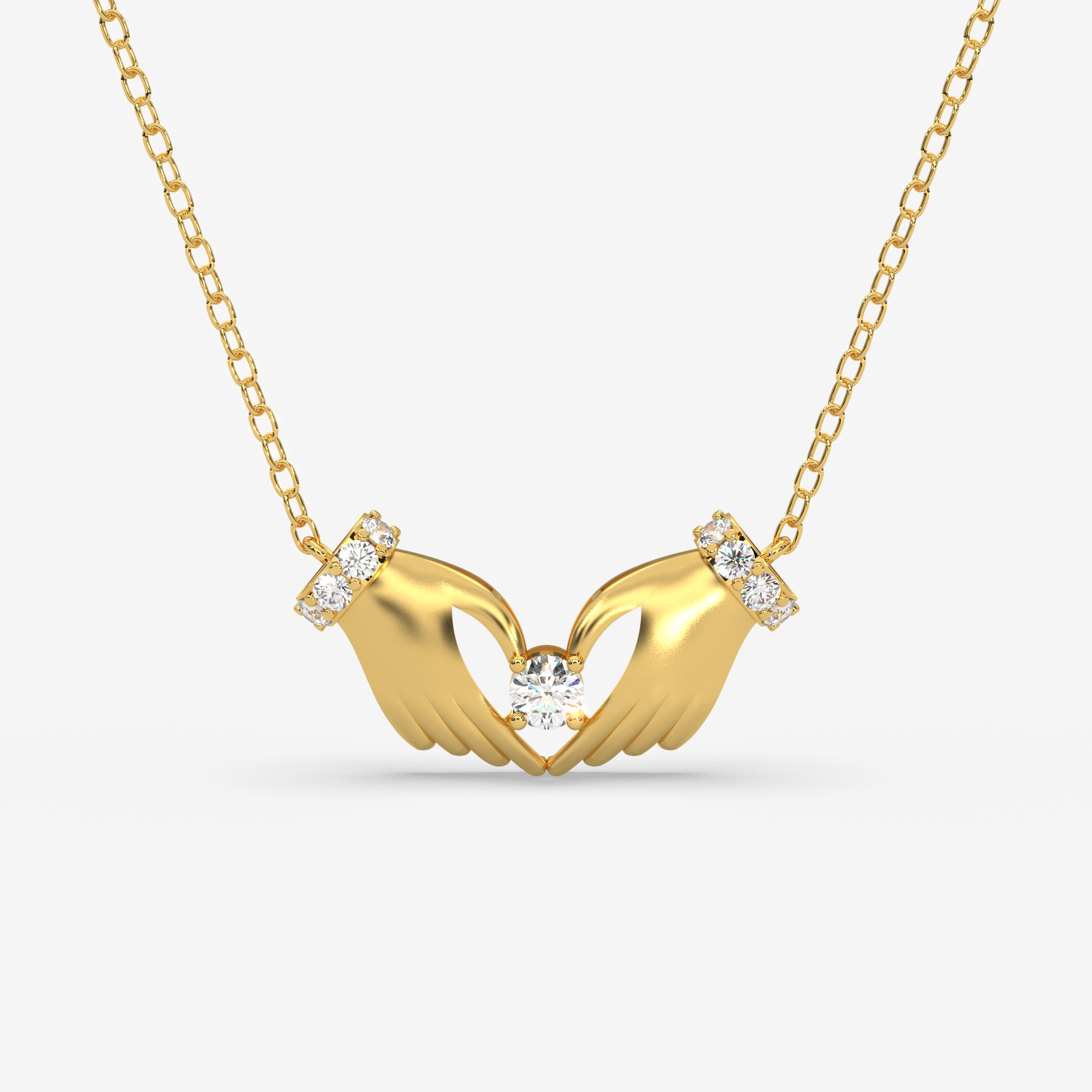 18K Gold Diamond Hands Holding Heart Necklace - Love & Commitment Pendant