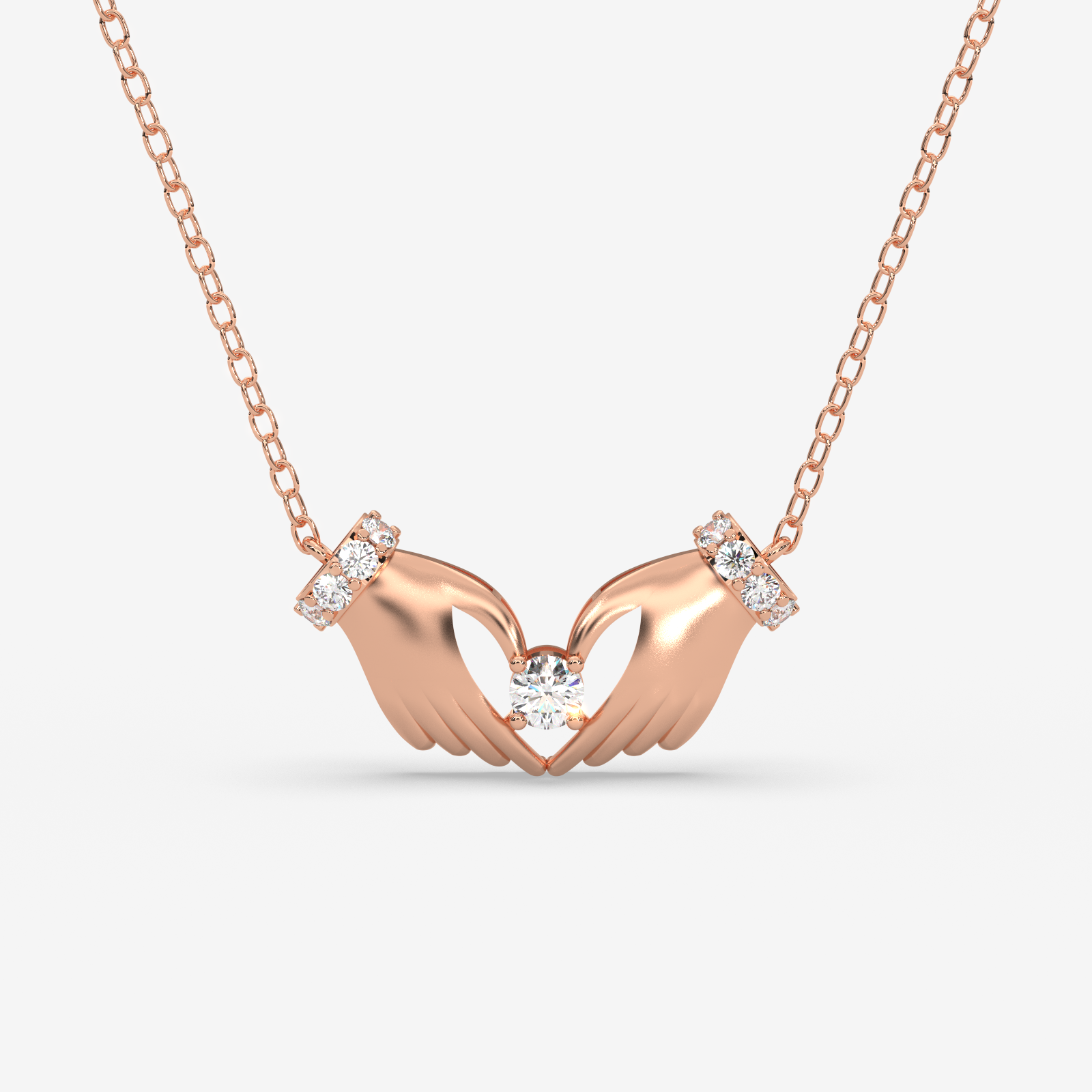 18K Gold Diamond Hands Holding Heart Necklace - Love & Commitment Pendant