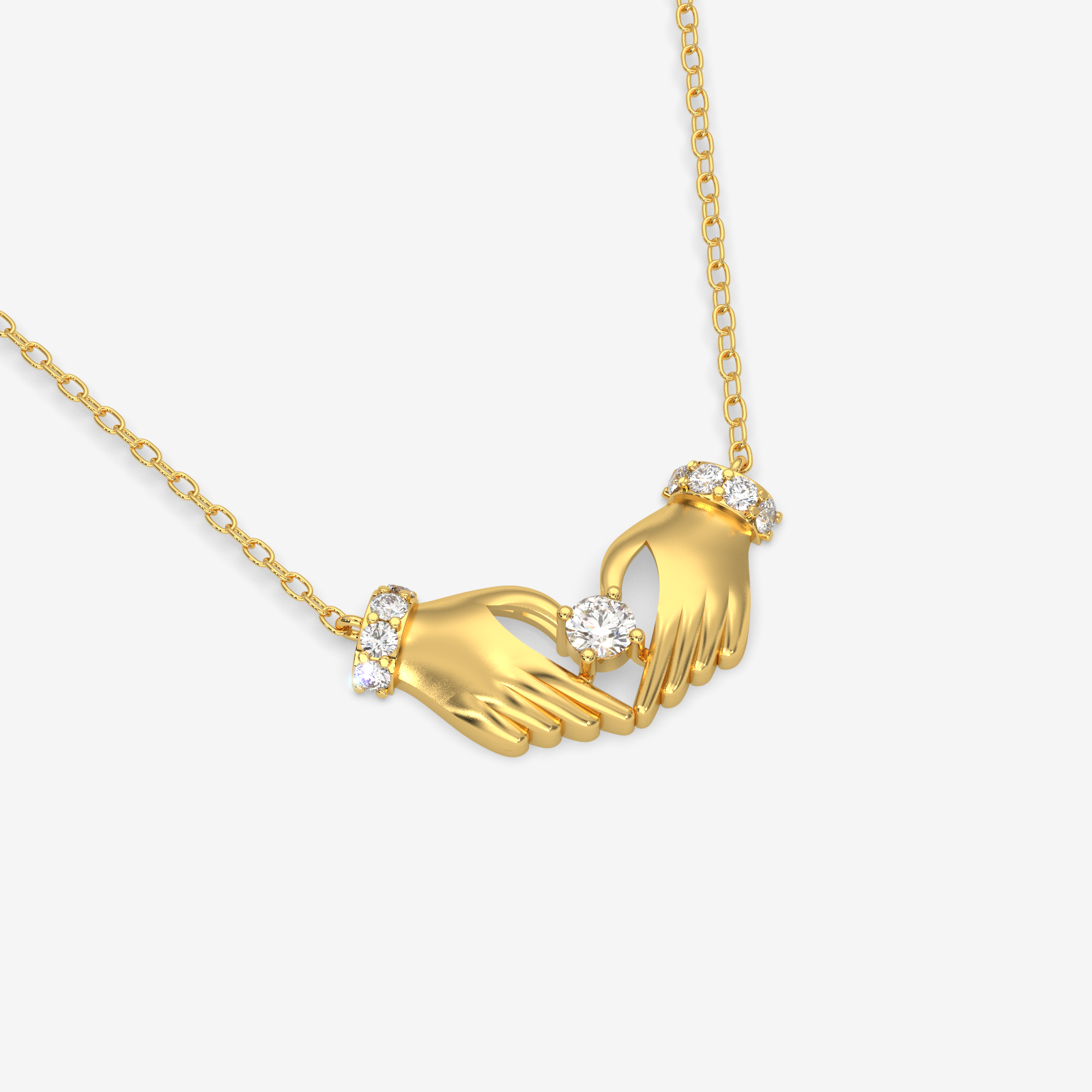 18K Gold Diamond Hands Holding Heart Necklace - Love & Commitment Pendant