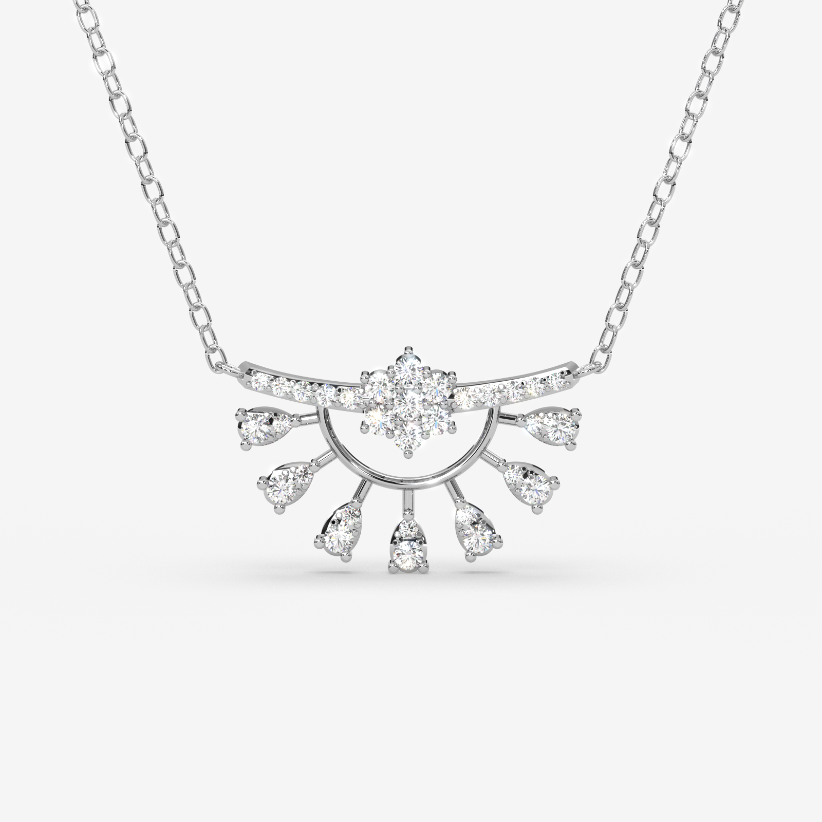 18K Gold & Diamond Rising Sun Necklace - Elegant Diamond Pendant for Women