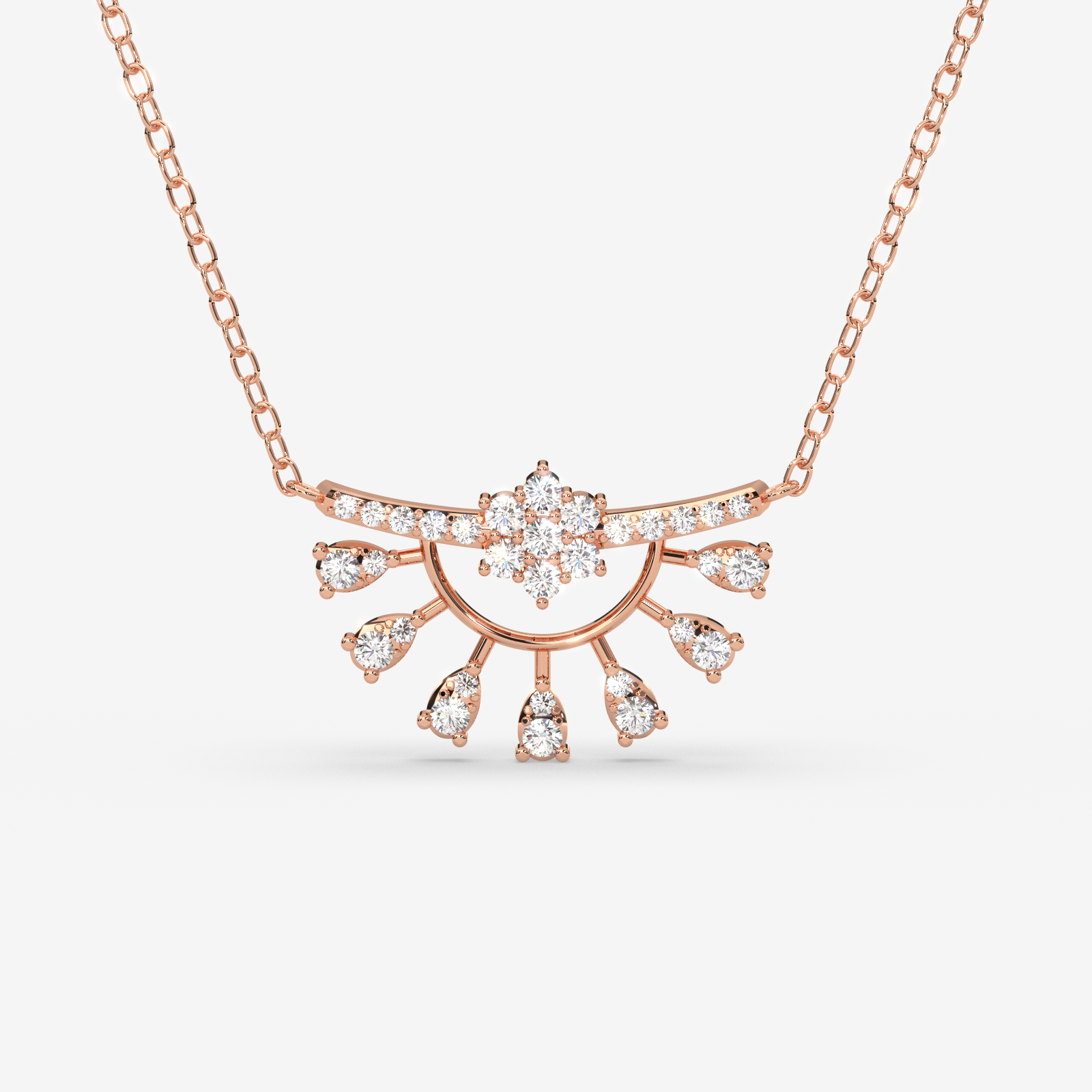 18K Gold & Diamond Rising Sun Necklace - Elegant Diamond Pendant for Women