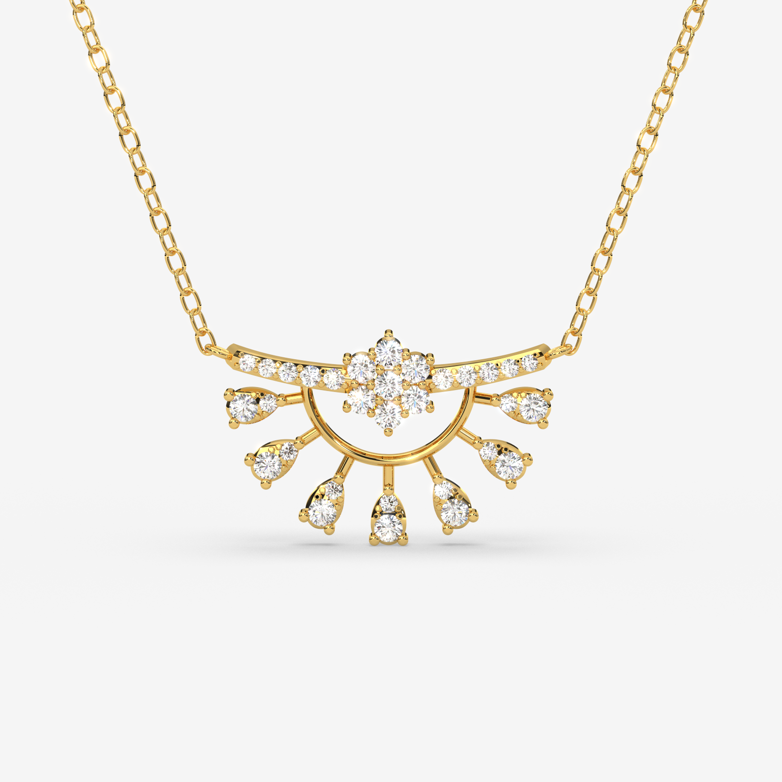18K Gold & Diamond Rising Sun Necklace - Elegant Diamond Pendant for Women