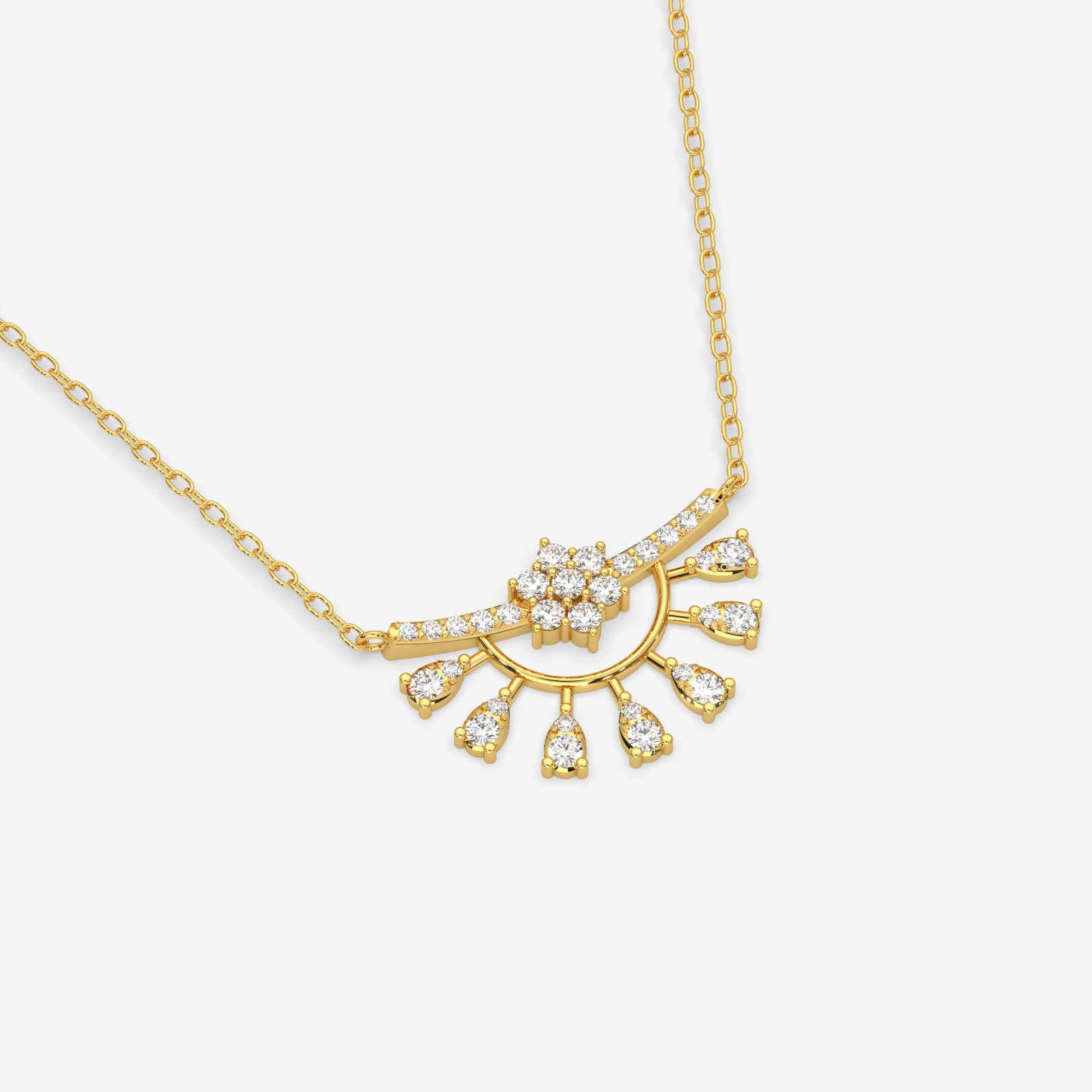 18K Gold & Diamond Rising Sun Necklace - Elegant Diamond Pendant for Women