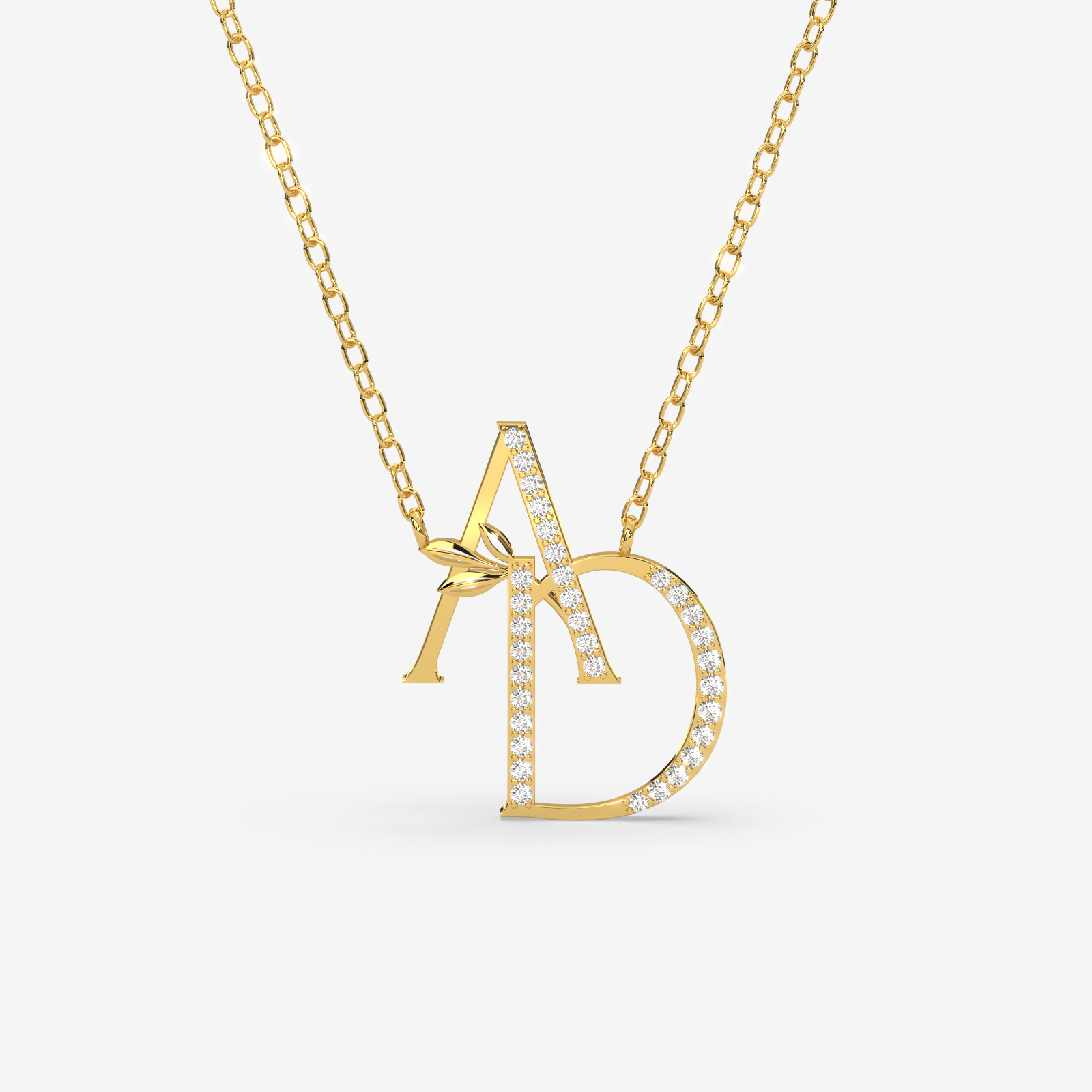 18K Gold Diamond A&D Initial Necklace - Personalized Alphabet Pendant