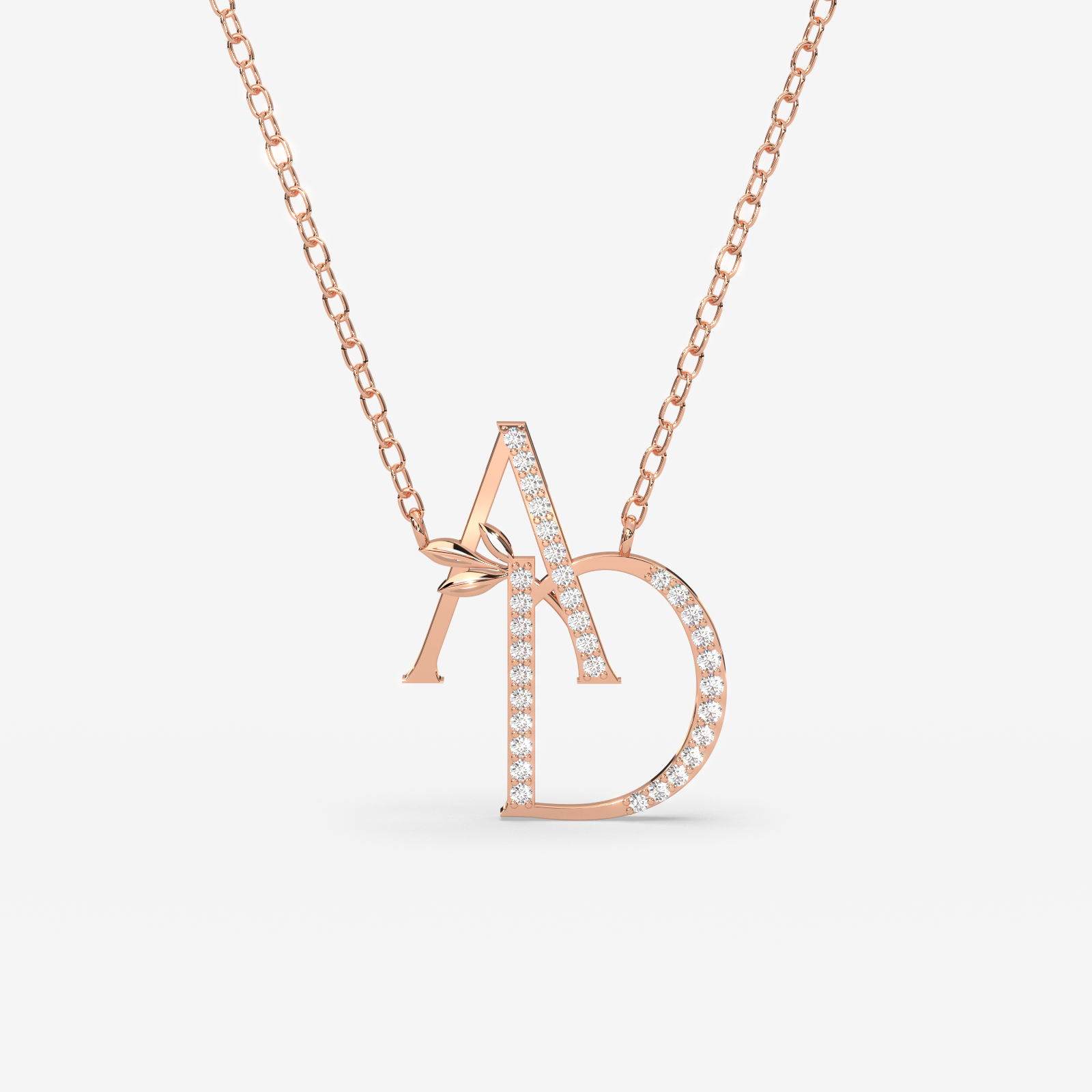 18K Gold Diamond A&D Initial Necklace - Personalized Alphabet Pendant