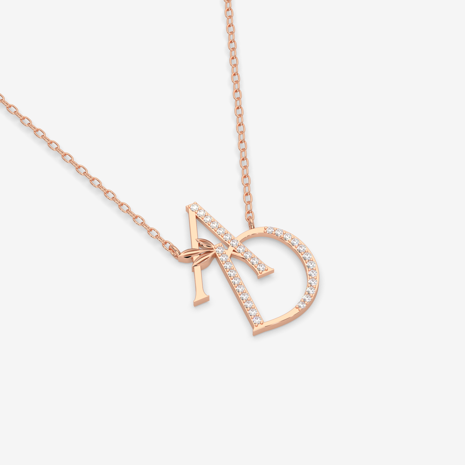 18K Gold Diamond A&D Initial Necklace - Personalized Alphabet Pendant