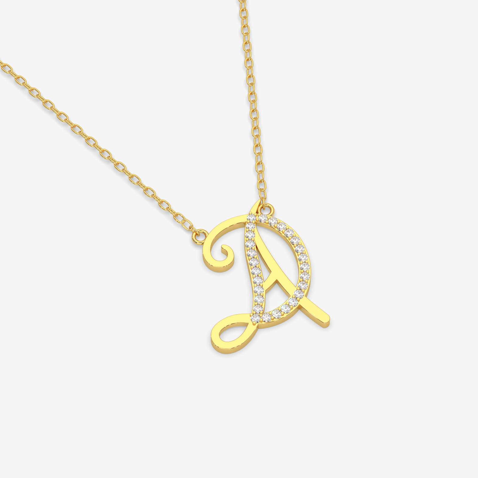 18K Gold Diamond Initial Necklace 'A and D' - Personalized Script Letter Pendant