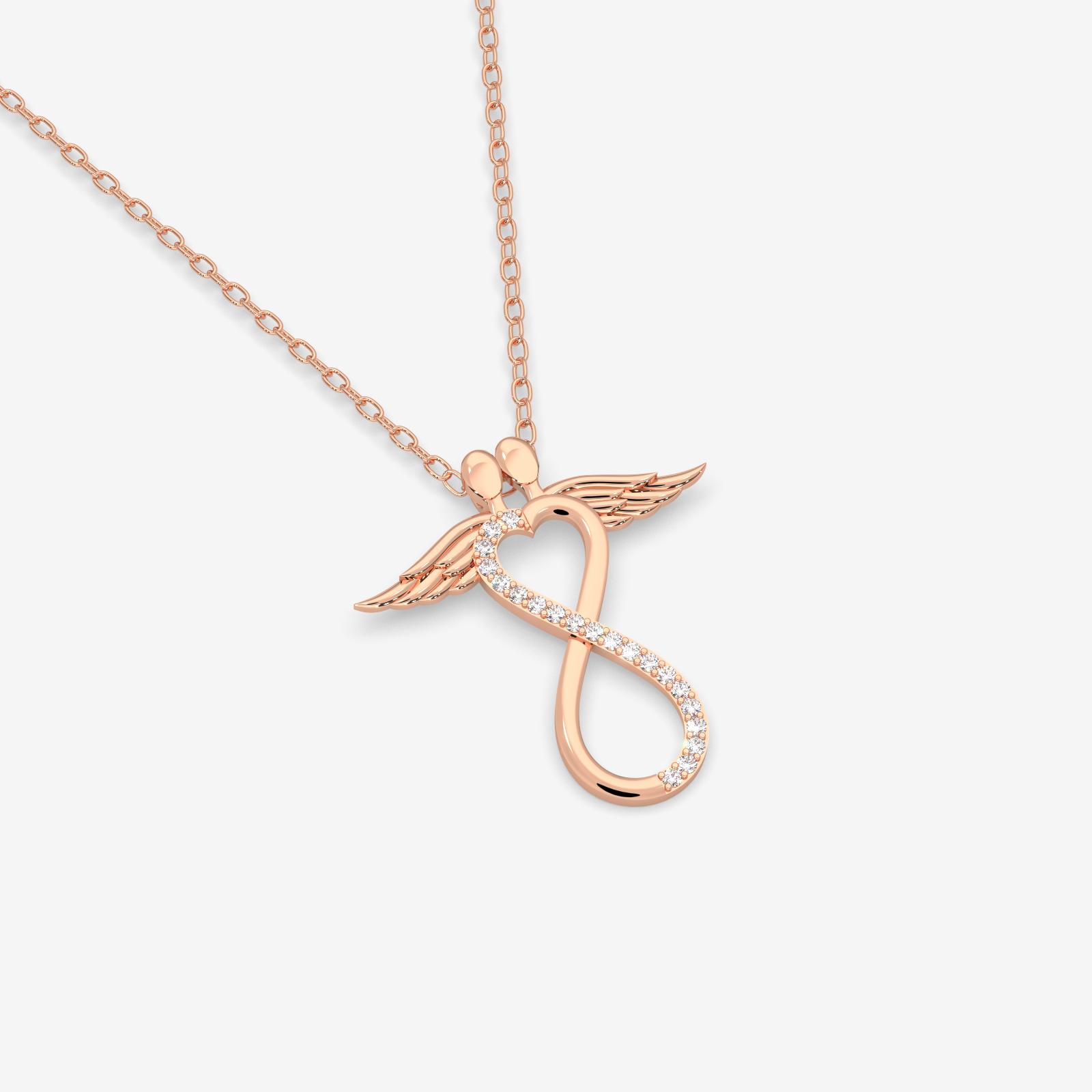 18K Gold Angel Wings Infinity Necklace with Diamond – Elegant & Timeless Love Symbol