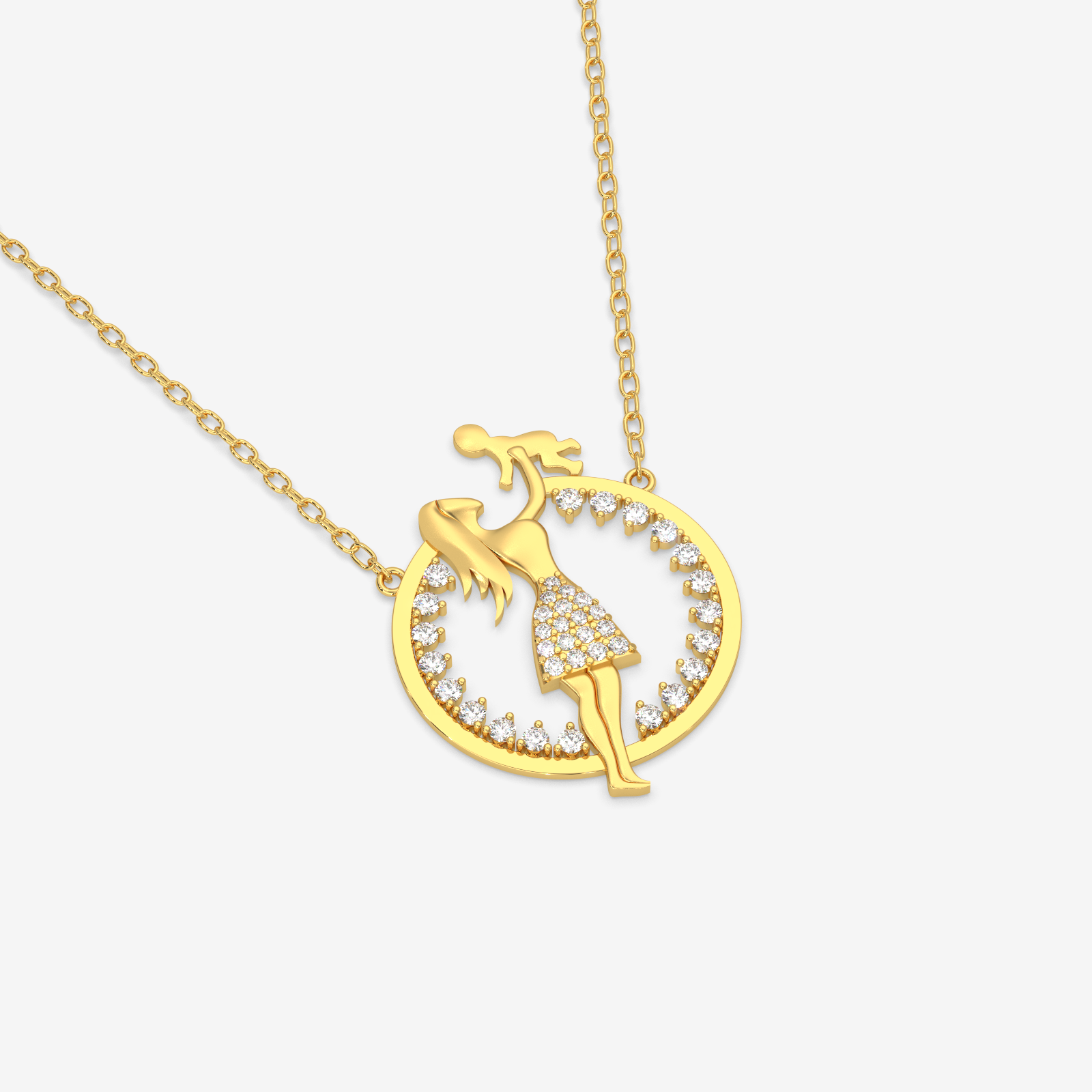 18K Gold Mother & Child Diamond Necklace - Dainty Mom & Baby Pendant