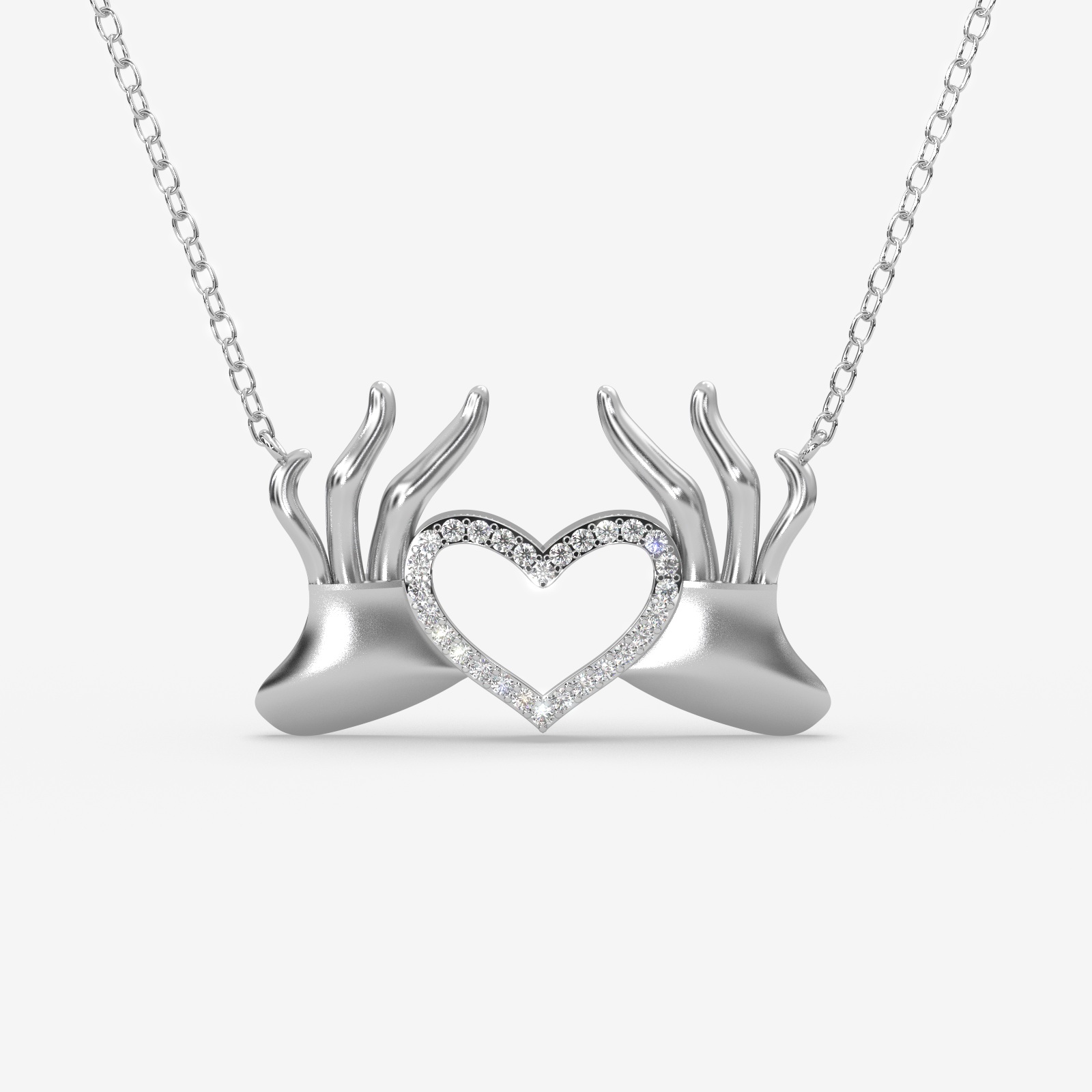 18K Gold Hand Heart Necklace - Diamond Pave Love Hands Pendant