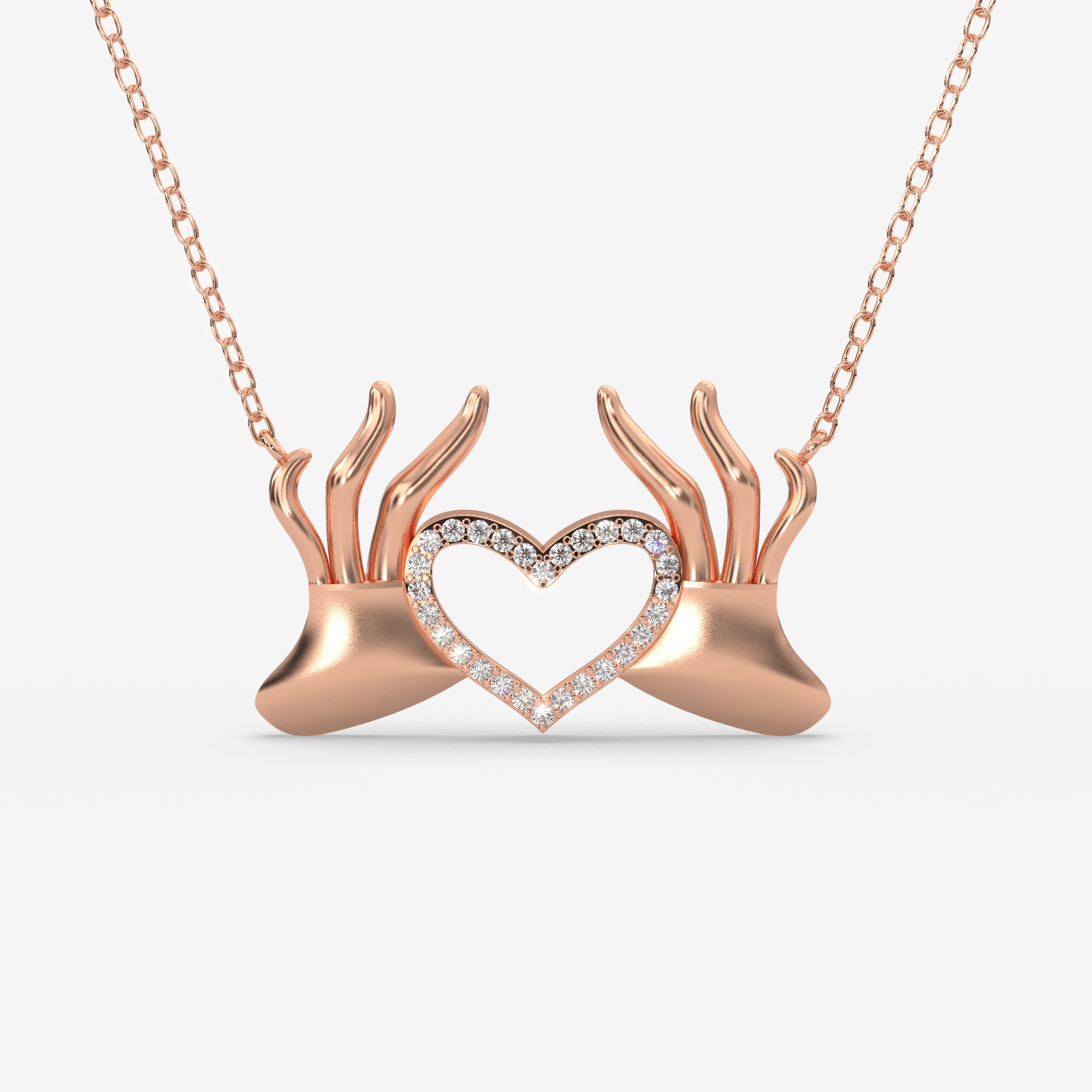 18K Gold Hand Heart Necklace - Diamond Pave Love Hands Pendant