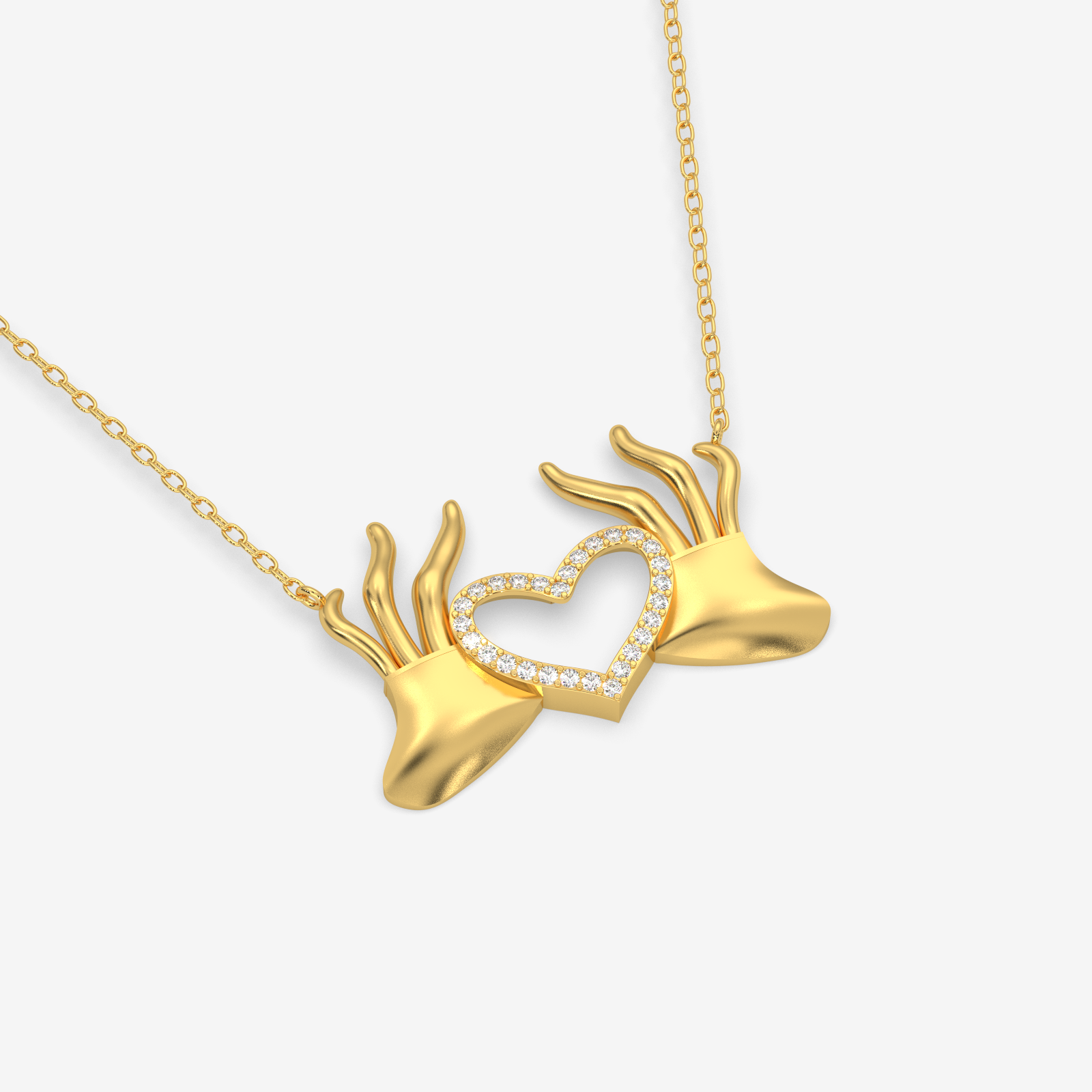 18K Gold Hand Heart Necklace - Diamond Pave Love Hands Pendant