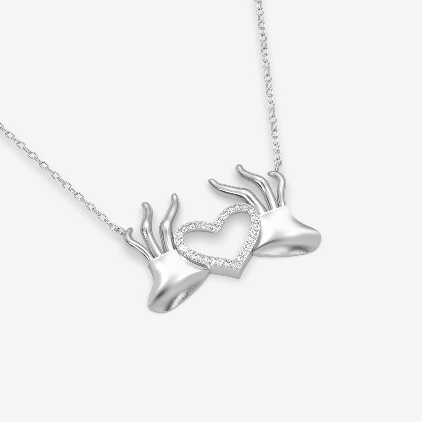 18K Gold Hand Heart Necklace - Diamond Pave Love Hands Pendant