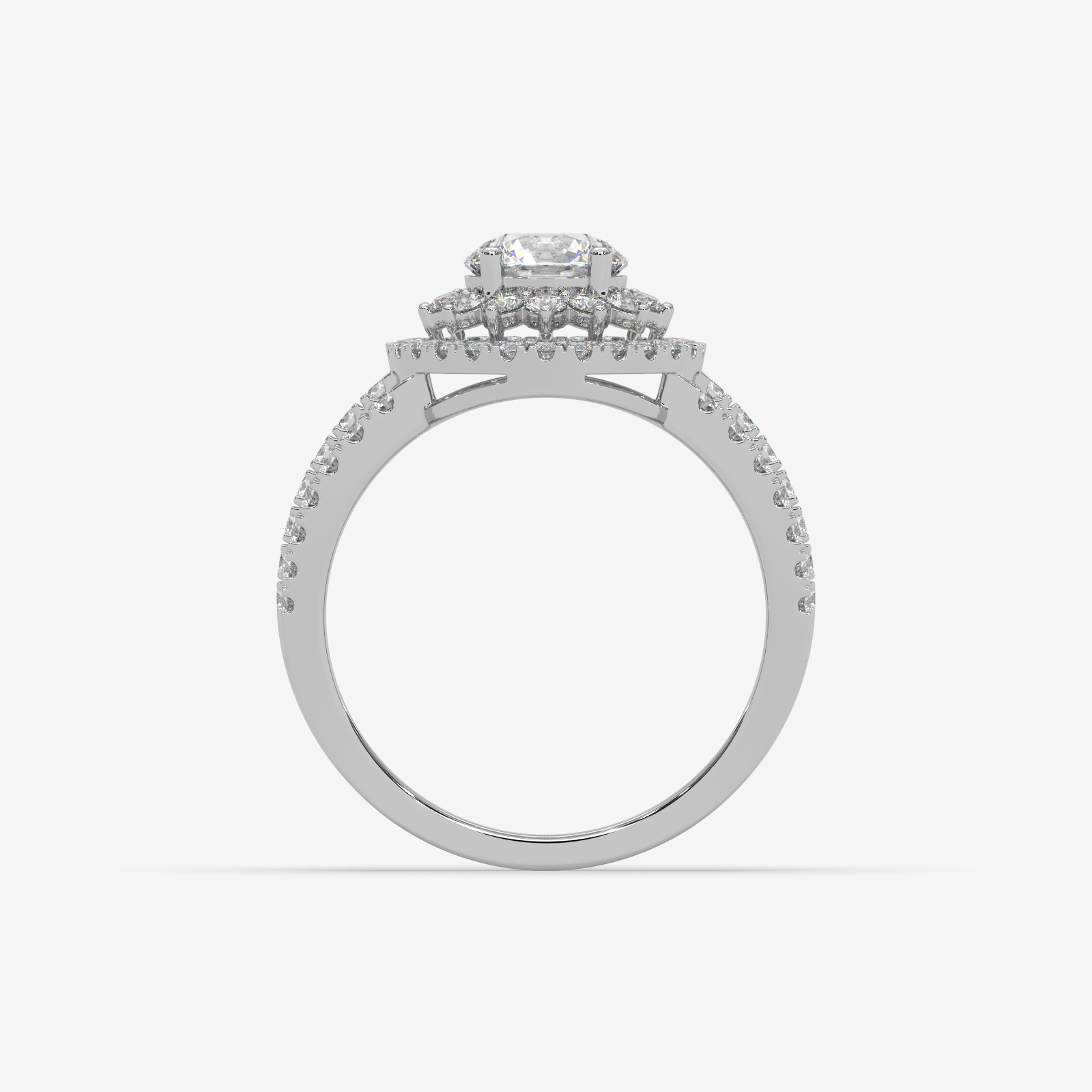 18K Gold Double Halo Diamond Engagement Ring | Round Cut Split Shank Bridal