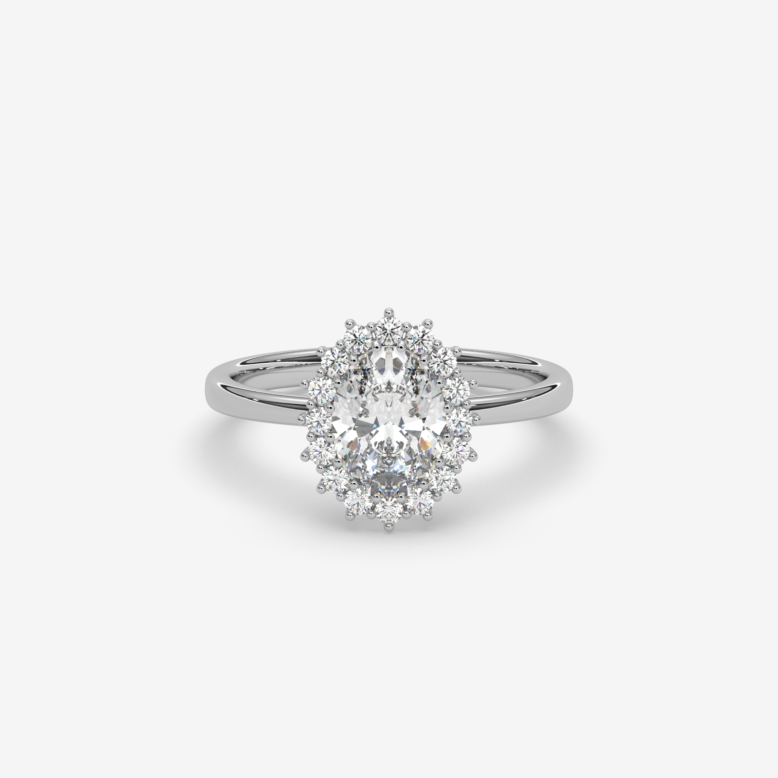 18K Gold Oval Halo Diamond Engagement Ring | Classic Floral Sunburst Design