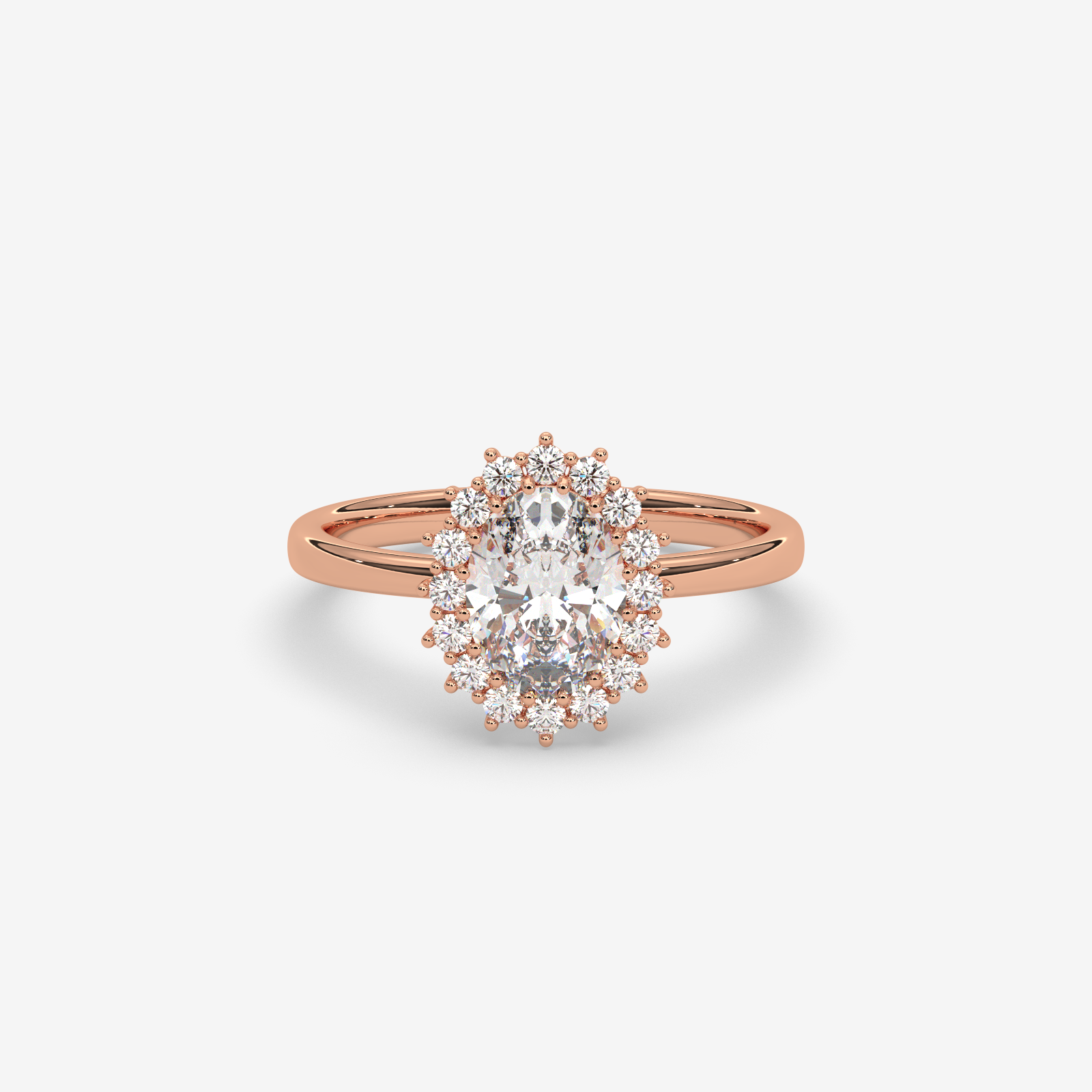 18K Gold Oval Halo Diamond Engagement Ring | Classic Floral Sunburst Design