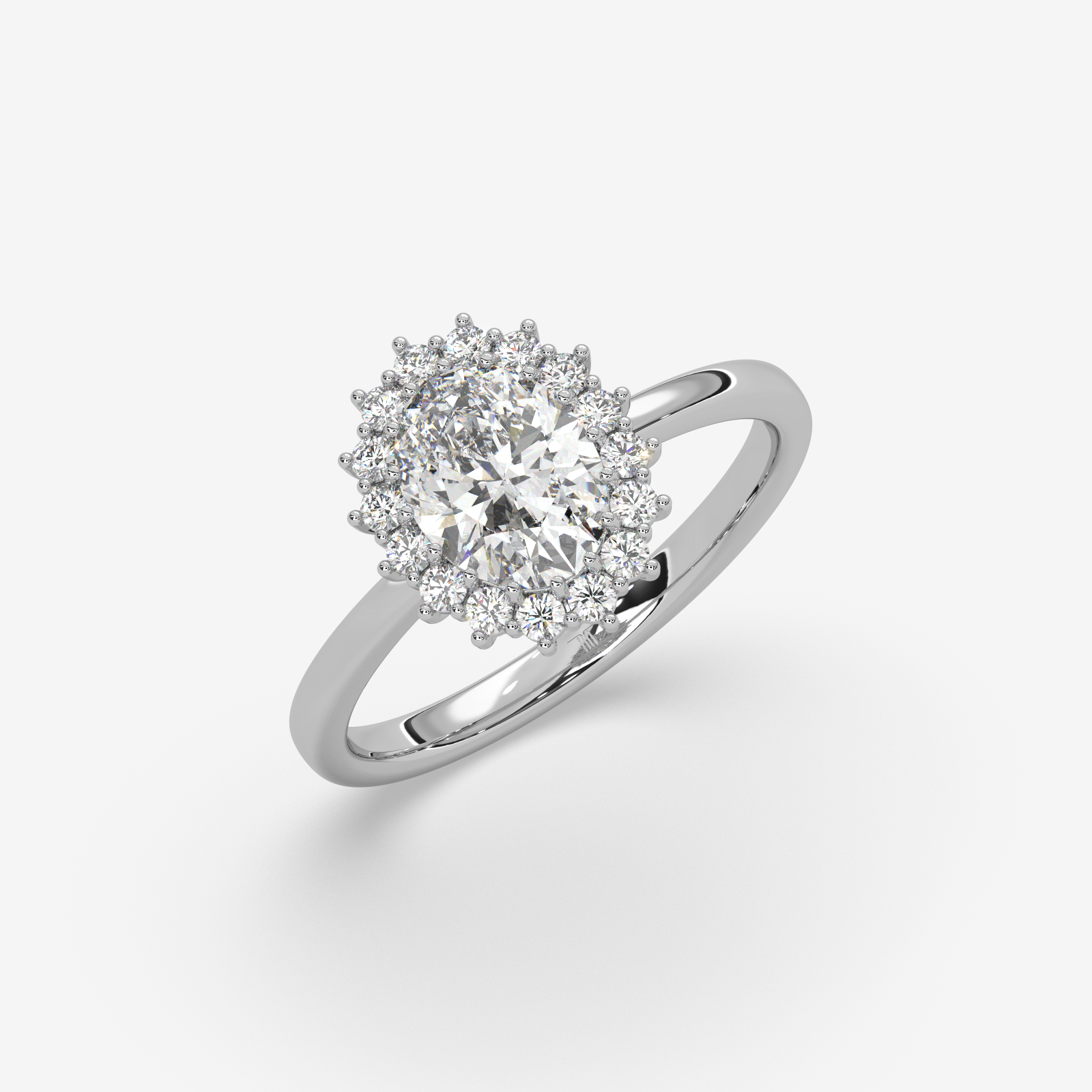 18K Gold Oval Halo Diamond Engagement Ring | Classic Floral Sunburst Design