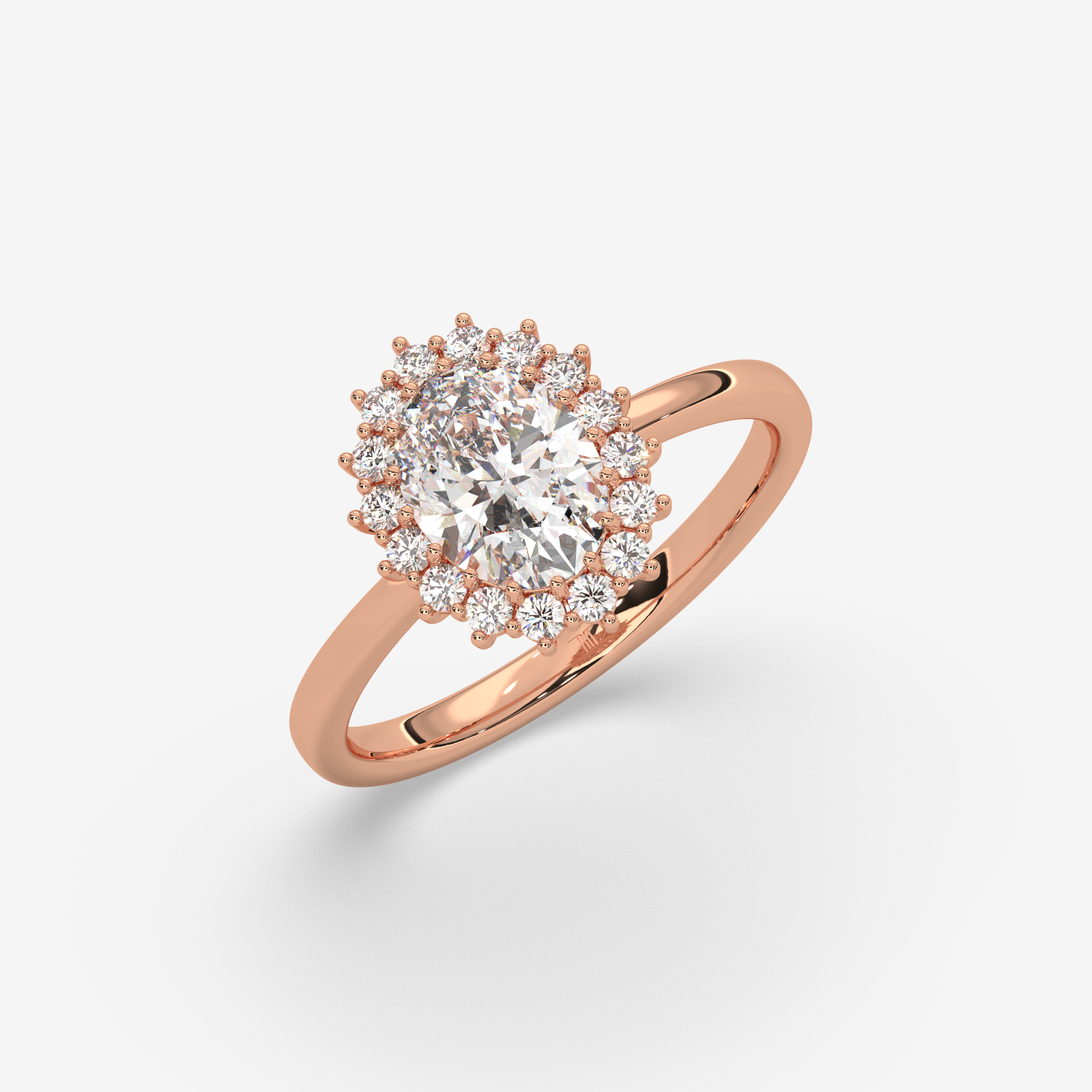 18K Gold Oval Halo Diamond Engagement Ring | Classic Floral Sunburst Design