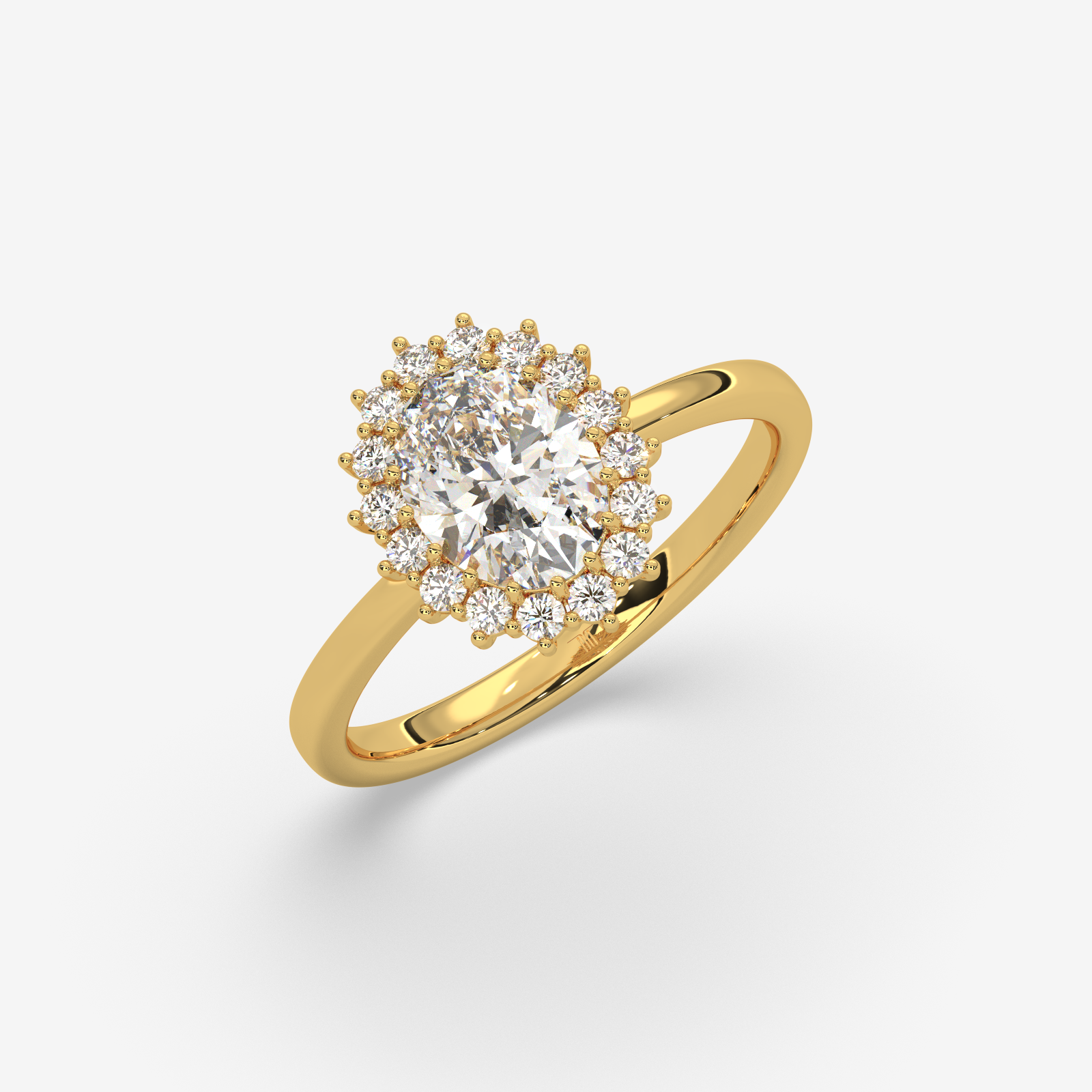 18K Gold Oval Halo Diamond Engagement Ring | Classic Floral Sunburst Design