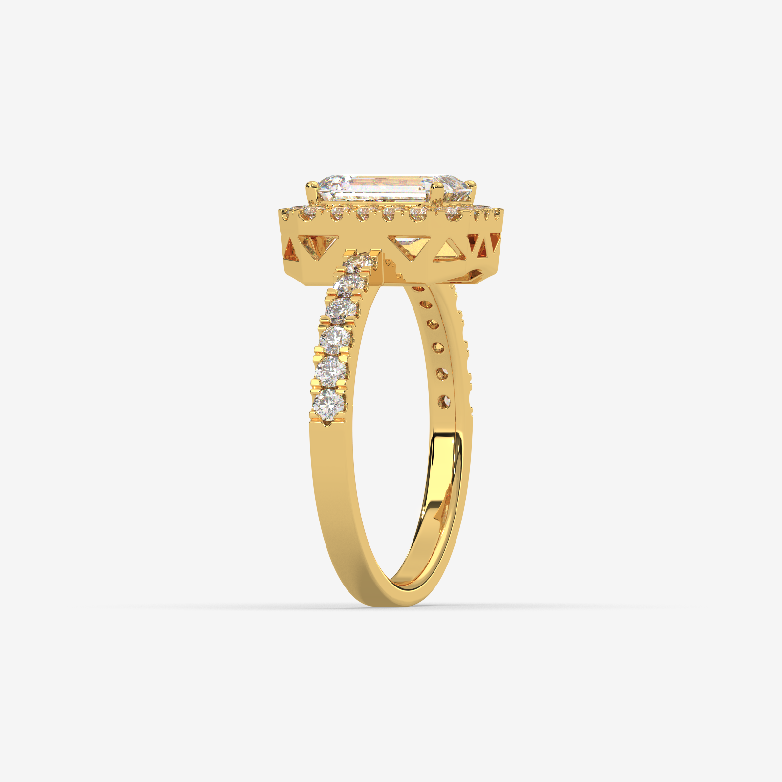 18k Gold Emerald Cut Diamond Halo Engagement Ring
