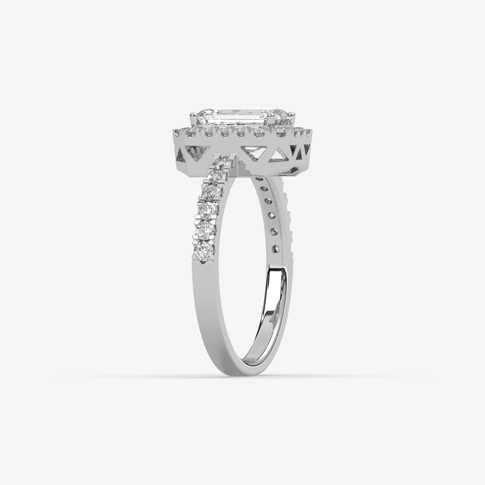 18k Gold Emerald Cut Diamond Halo Engagement Ring