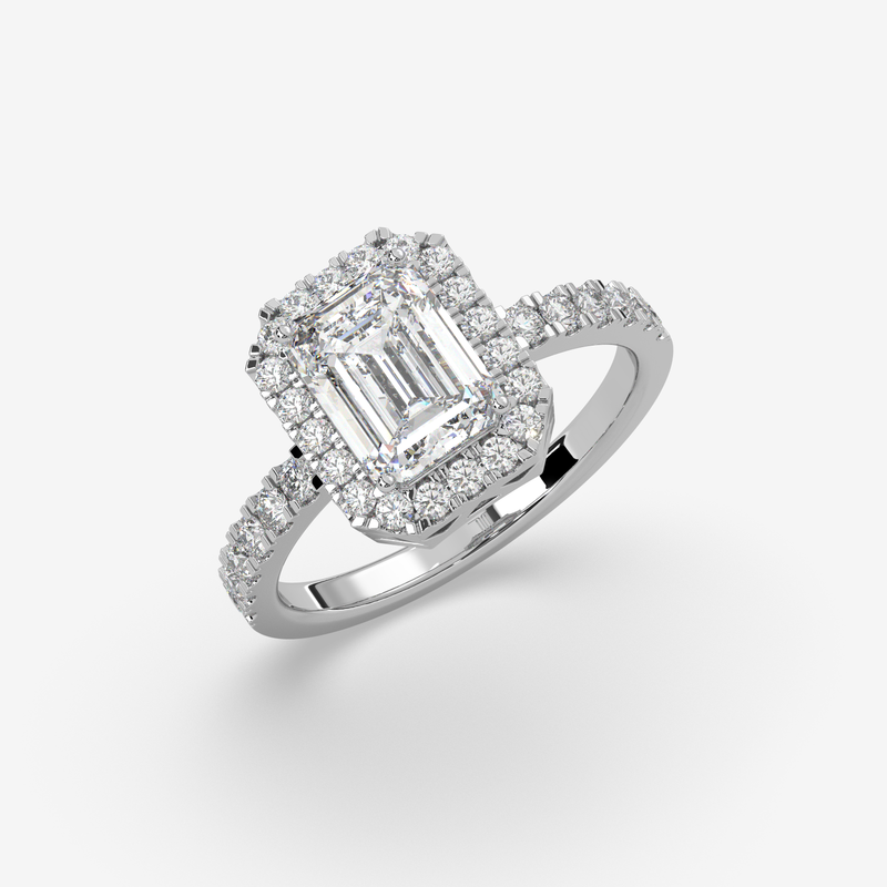 Solid Gold Emerald Cut Diamond Halo Engagement Ring