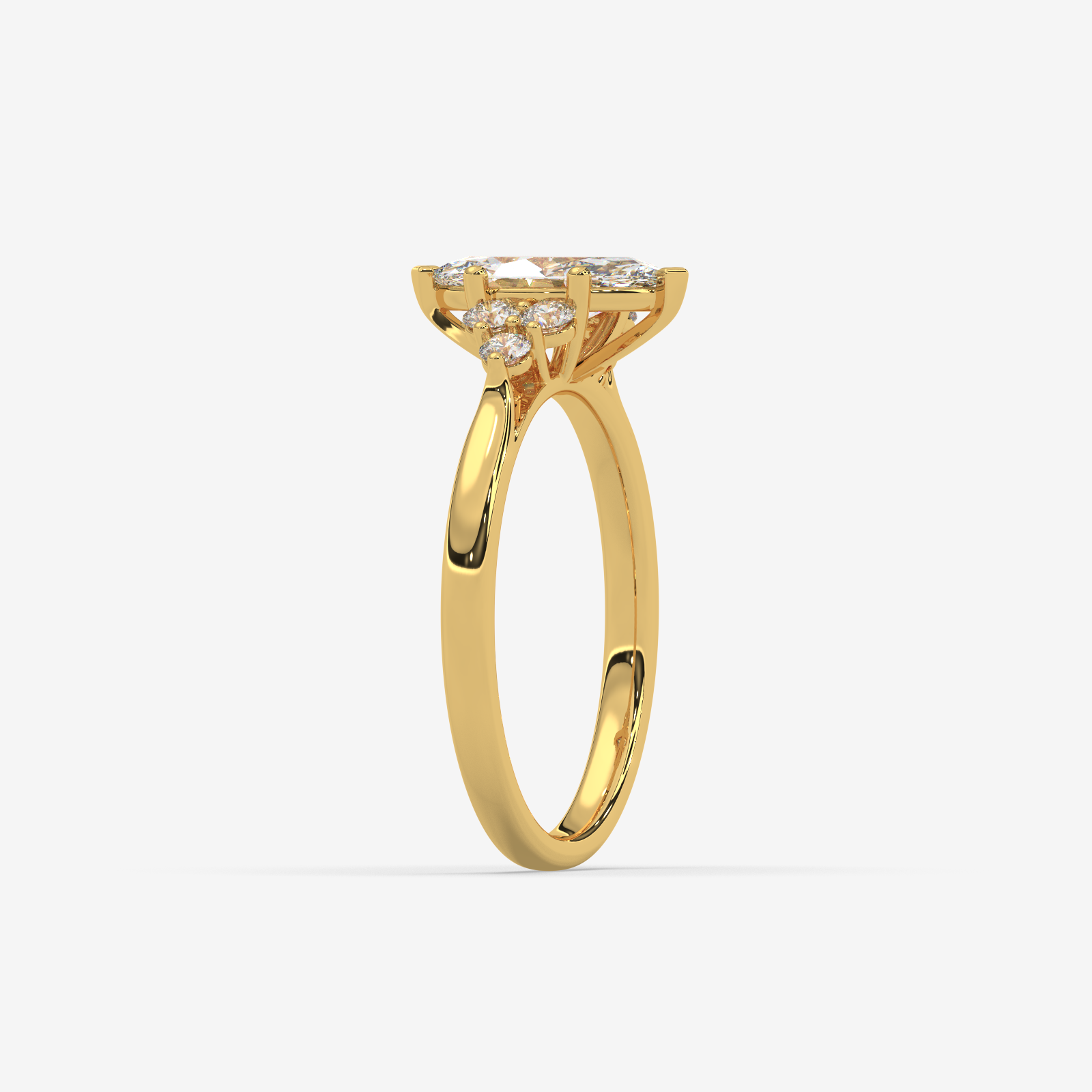 Solid Gold Marquise Diamond Engagement Ring | Cluster Side Stone Cluster Ring